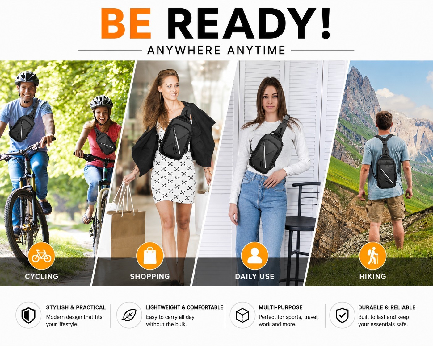 Multipurpose Crossbody Shoulder Bag Travel Hiking Daypack for Men & Women US