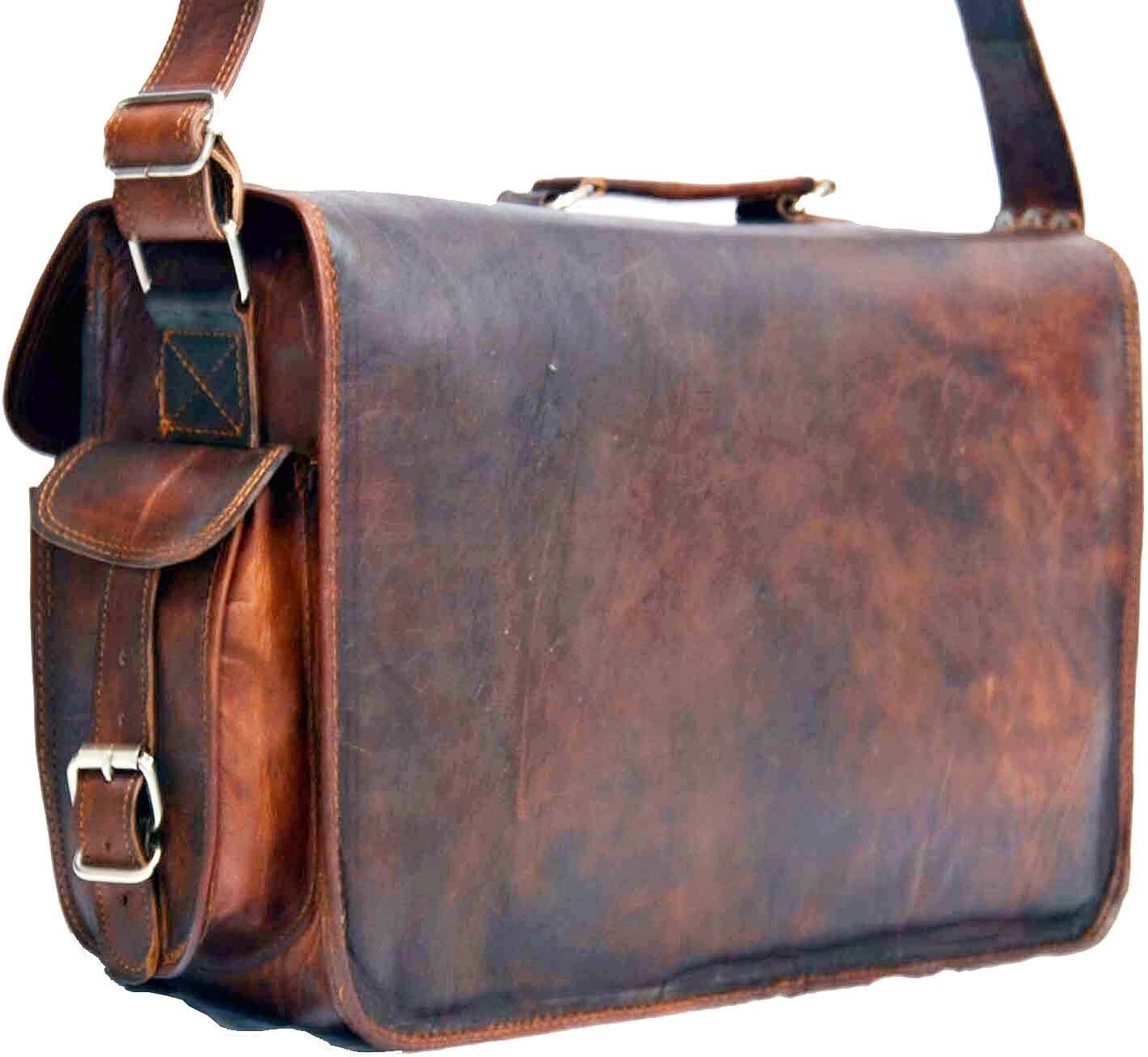 Men’s Very Lightweight Leather Laptop Messenger Handmade Briefcase Bag Satchel