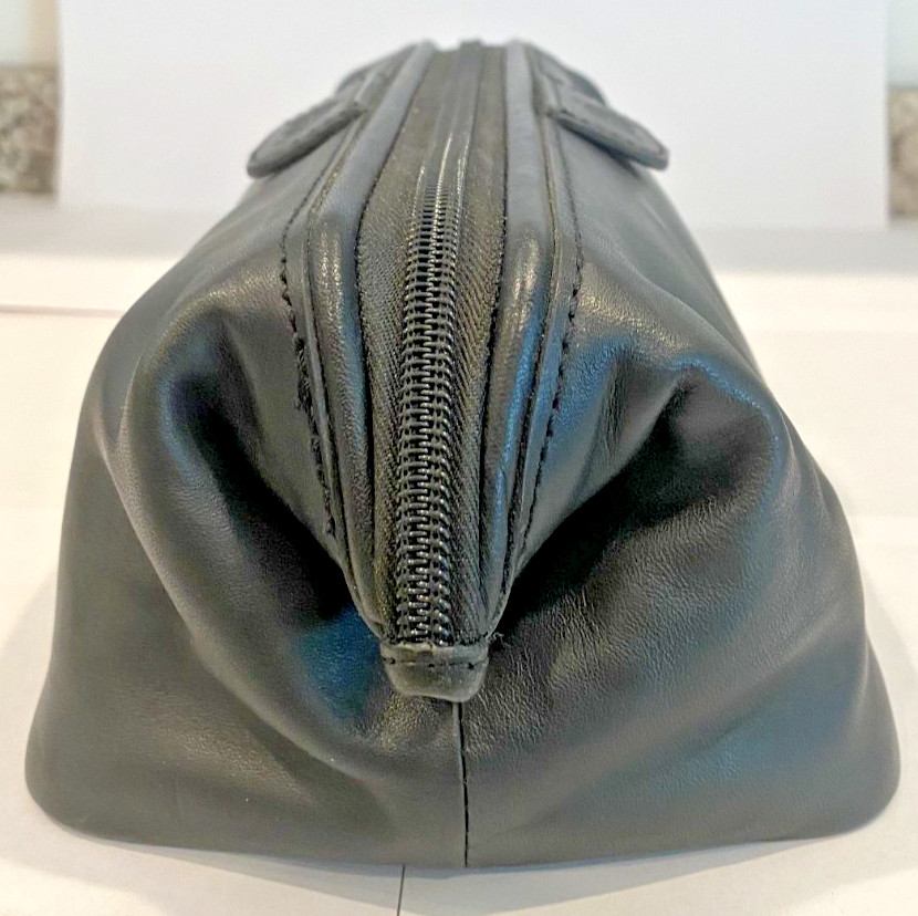 Vintage Dopp Kit Black Satin Cowhide Leather Travel Toiletry Bag – New