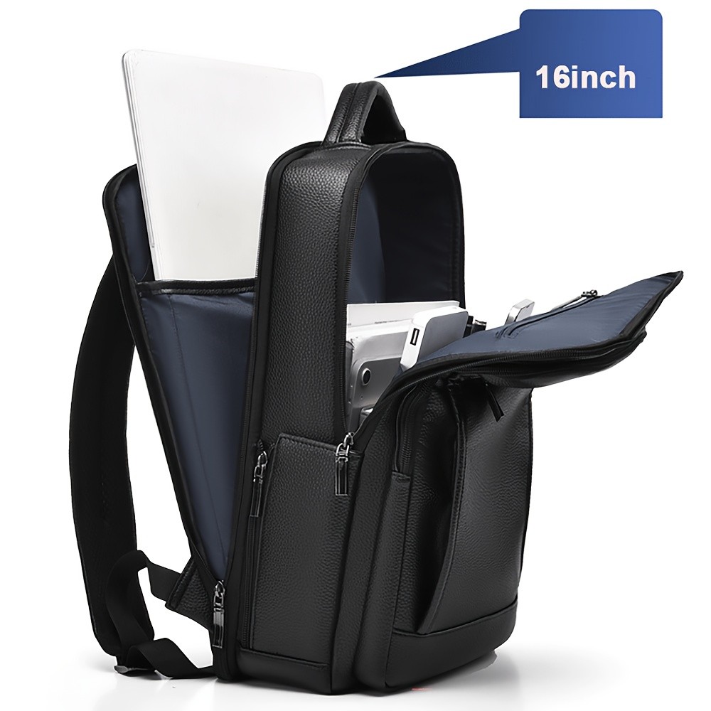 US Business Mens Leather School Backpack 16″ Laptop Travel Waterproof Bag A