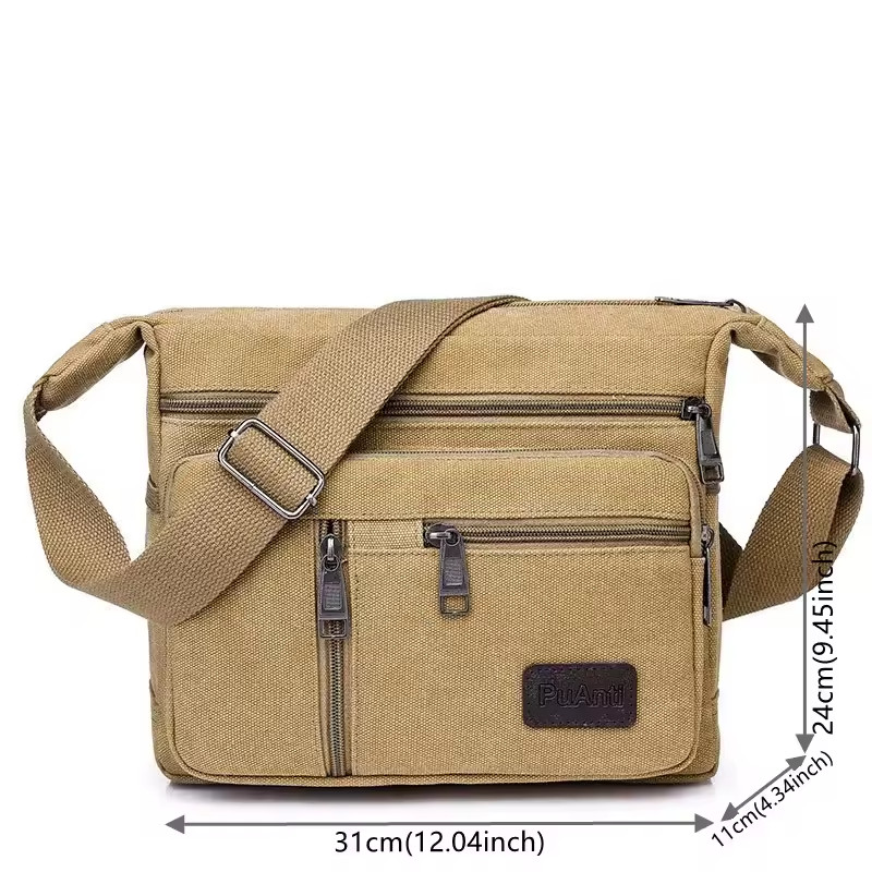 Men Casual Canvas Shoulder Bag Large Capacity Crossbody Messenger Travel Bag