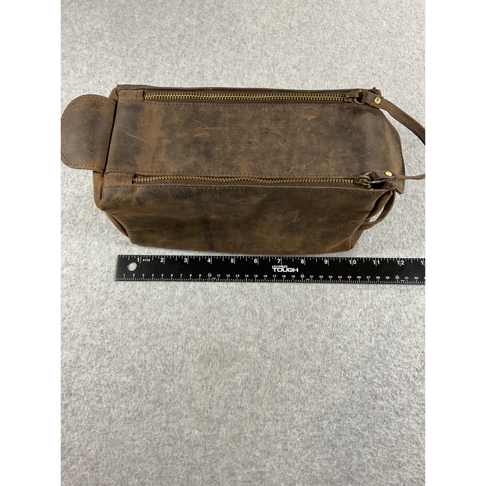 KomalC Mens Buffalo Leather Toiletry Bag Travel Dopp Kit Brown Distressed Case
