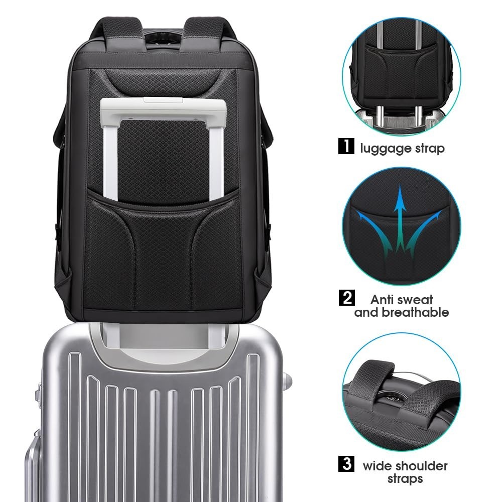 Waterproof Anti-Theft Travel Backpack, USB Charging Port, Fits 17.3″ Laptop