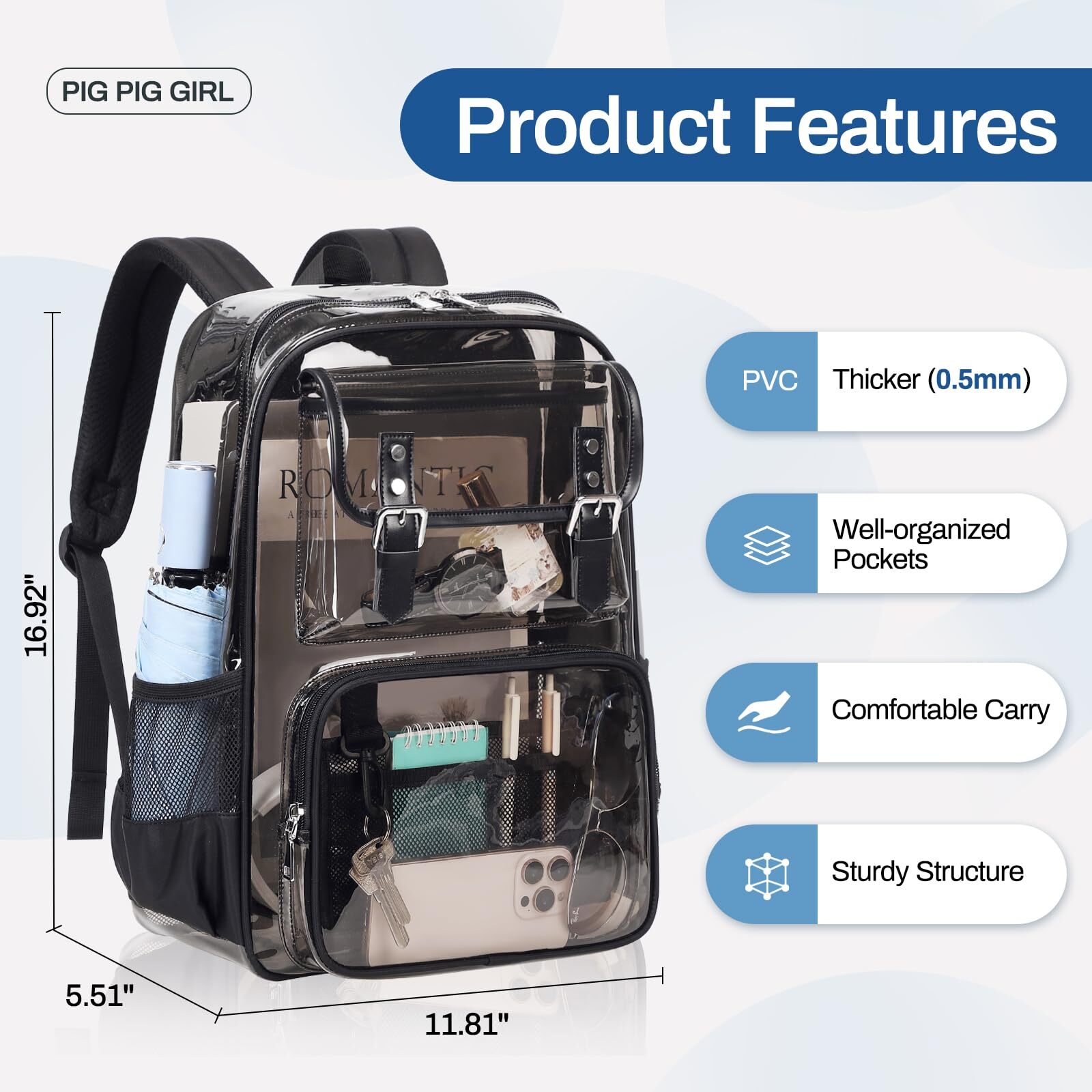 Clear Backpack Heavy Duty PVC Clear Bookbag Transparent Backpack See Through …