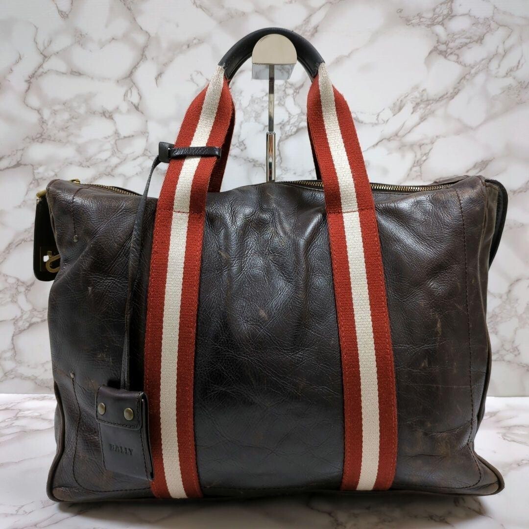 Bally Brown Leather Briefcase Business Bag Trainspotting Men Zip 40cm 28cm LM