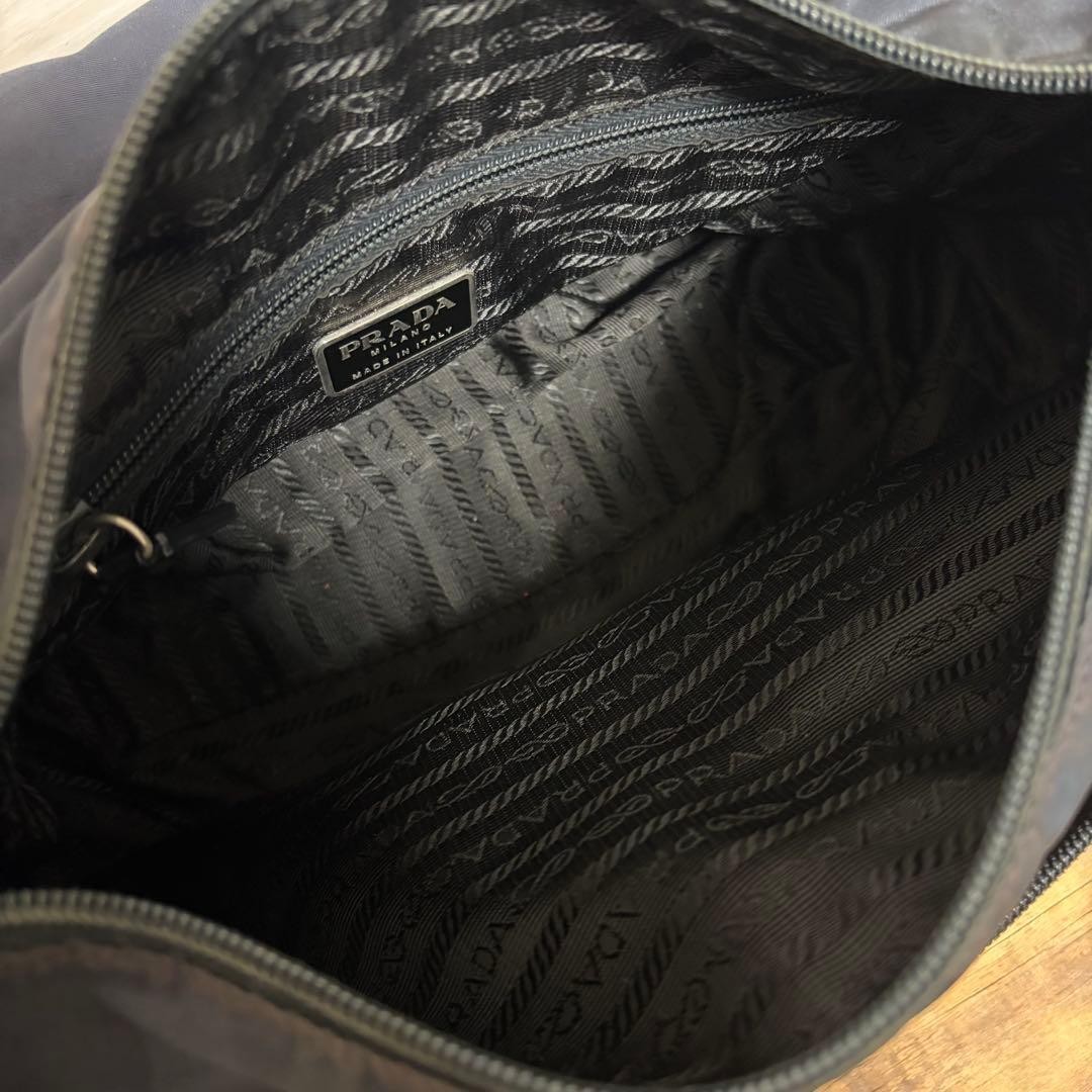 PRADA Unisex Nylon Messenger Bag Triangle Logo Navy Authentic