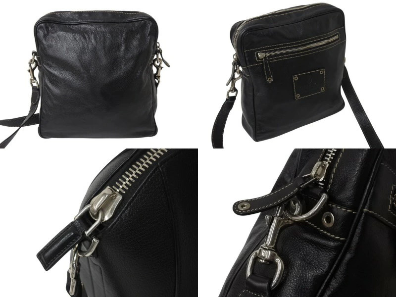 Gucci Shoulder Bag Messenger Bag Crest 201451 Leather Black Silver hardware