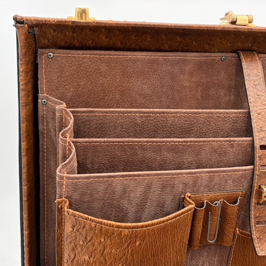 Vintage ATLAS Brown Ta Full Quill Ostrich Attaché Briefcase Amiet Locks w/ Combo