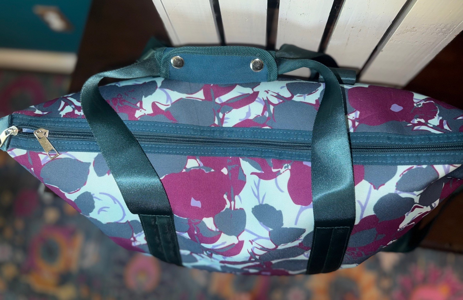 Peter Millar Golf Teal Floral Print Overnight Travel Weekender Duffle Bag