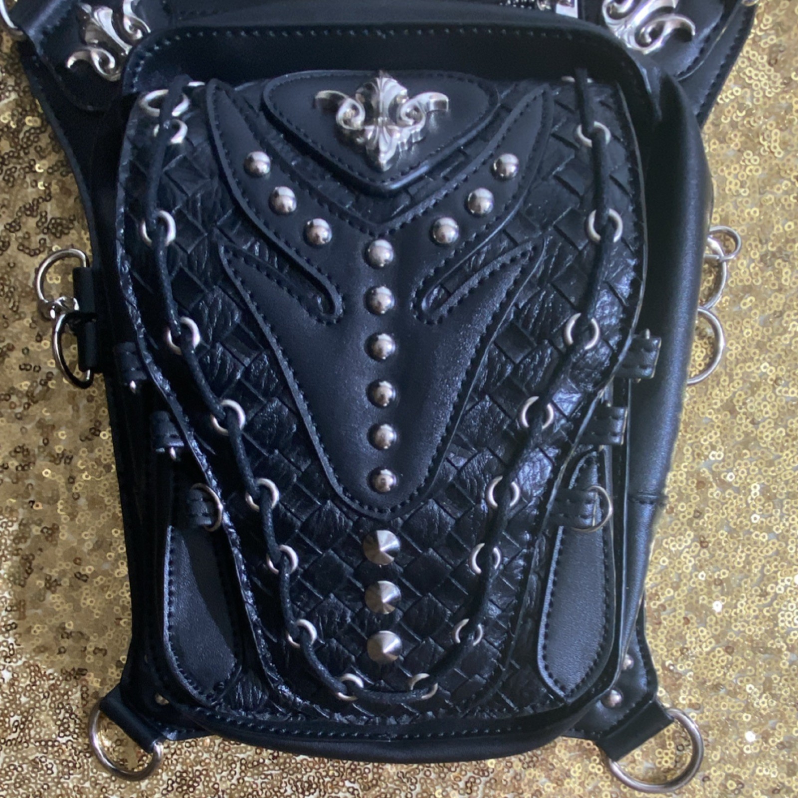 Steel Master Black Zip Buckle Crossbody Adjustable Strap Biker Gothic unisex