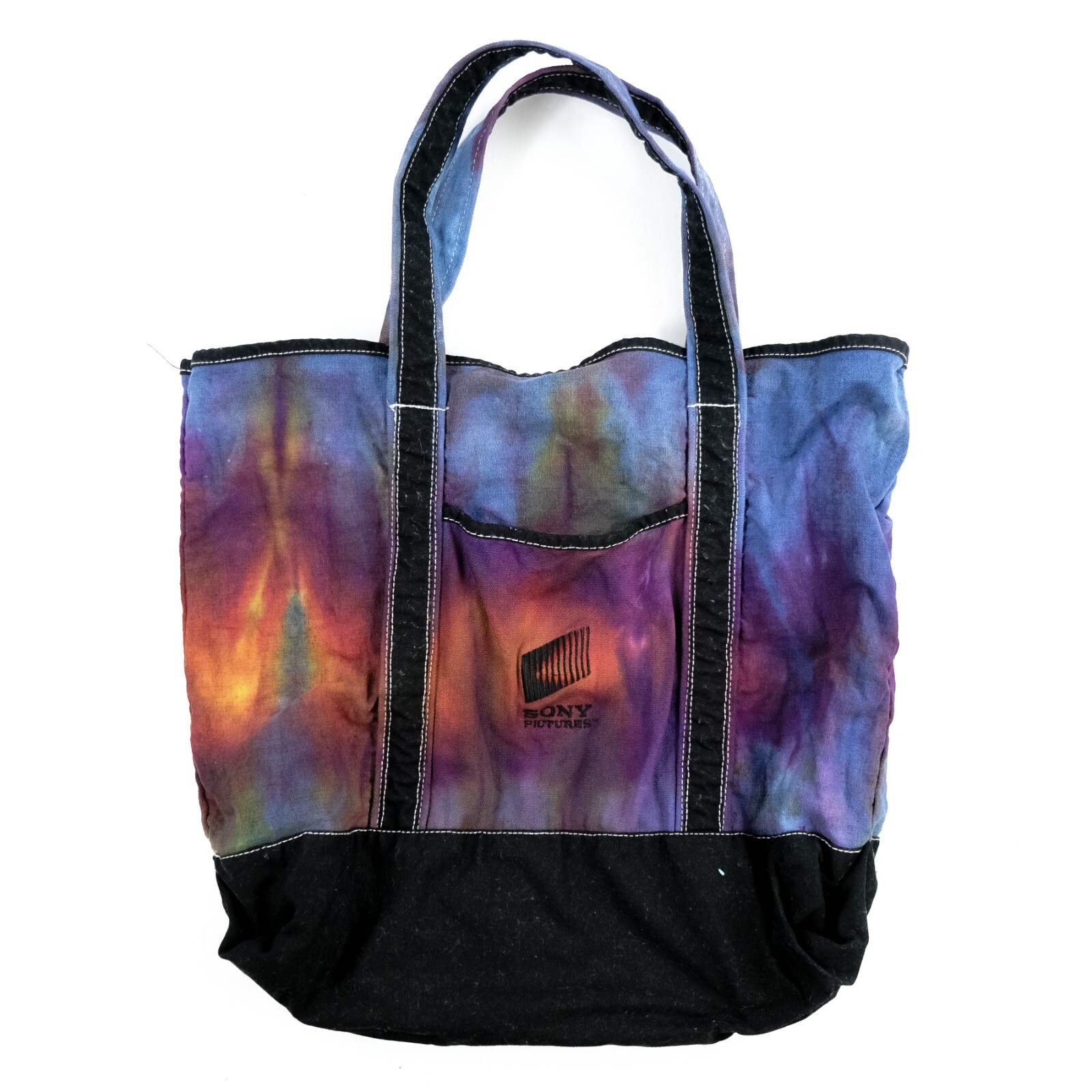 Reworked Tie Dye VTG Sony Pictured Canvas Tote Bag W/ inner pocket 19x14x6