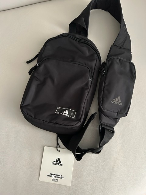 adidas Essentials 2 Sling Crossbody Bag Black Adjustable Strap Zippered Pocket