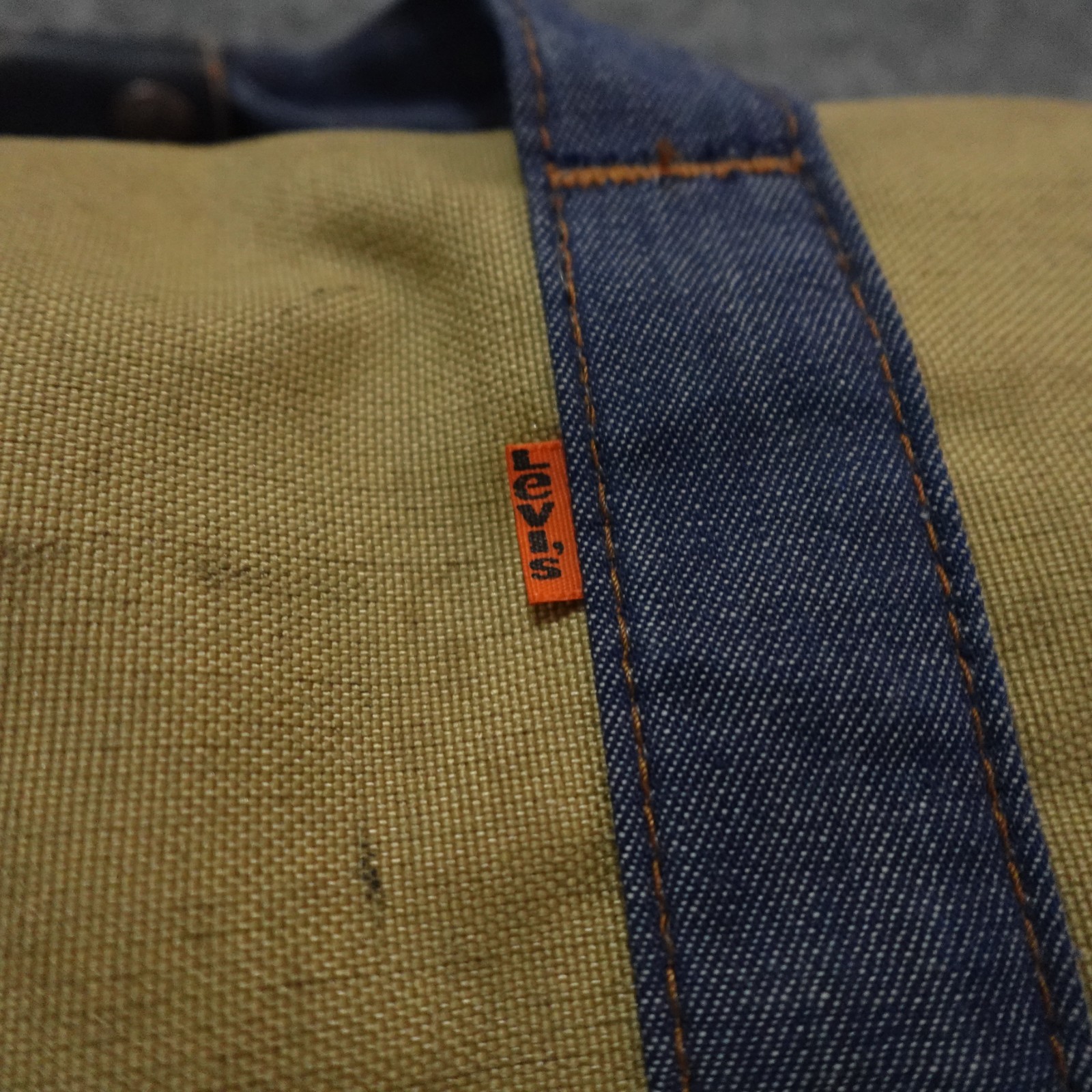 Vintage Levis Bag Orange Tab Tan Blue Denim Canvas Gym Carry Duffle 1970s Rare