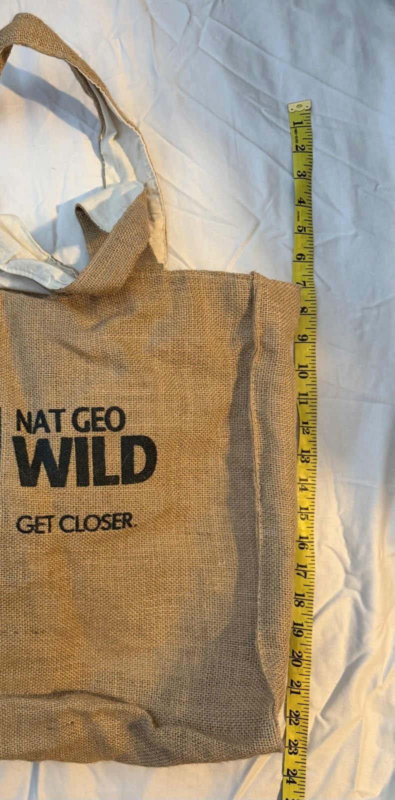 National Geographic WILD “Get Closer” Burlap Eco Shoulder Shopper Tote LINED