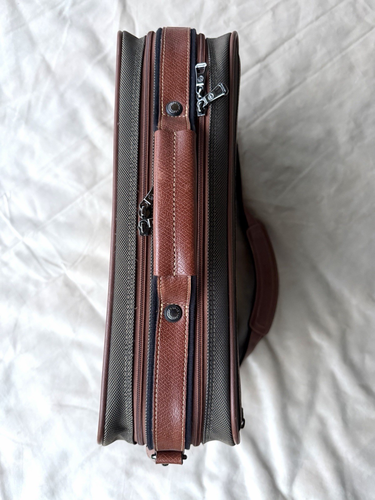 Longchamp Boxford Travel Briefcase Men’s Brown Leather Olive Green Canvas