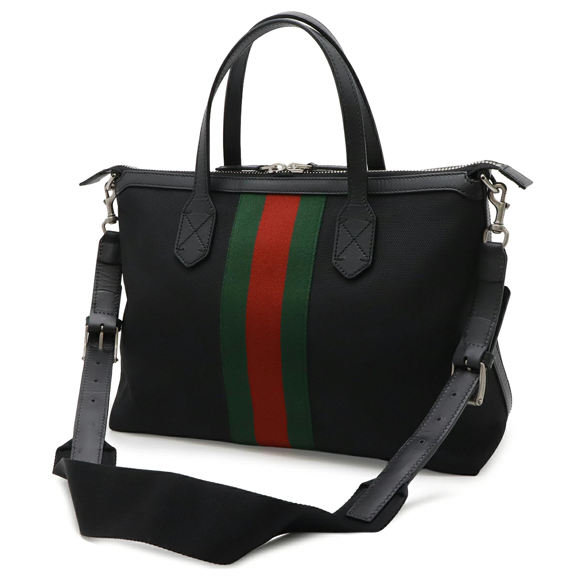 Gucci Web Sherry Line Stripe Tote Bag 2WAY Shoulder Nylon Canvas