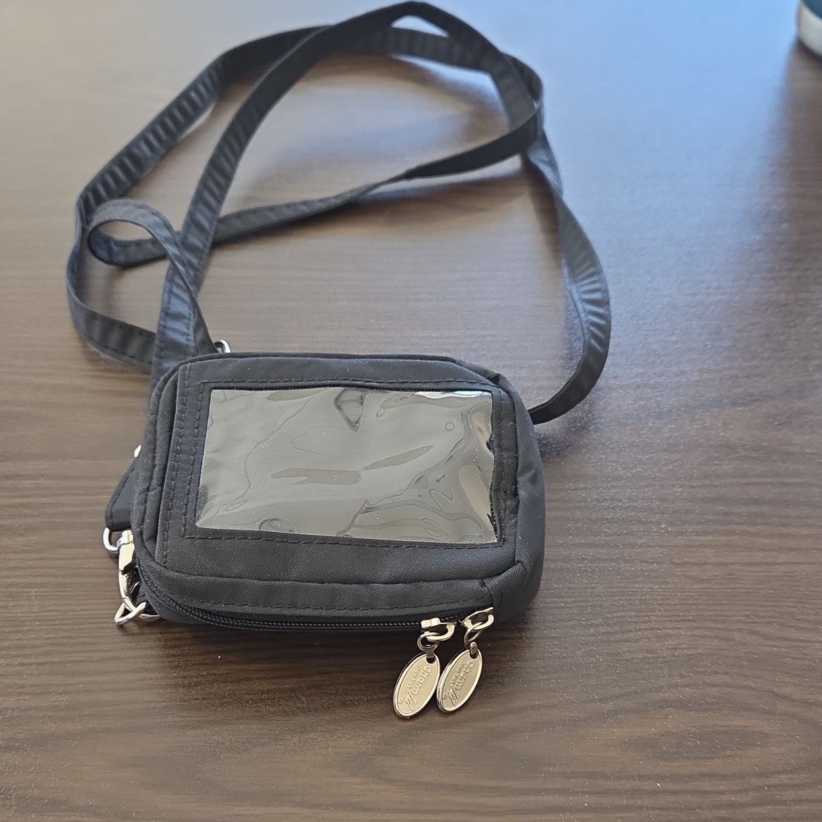 Charm 14 Black Small Crossbody Bag Adjustable Strap Clear ID Window
