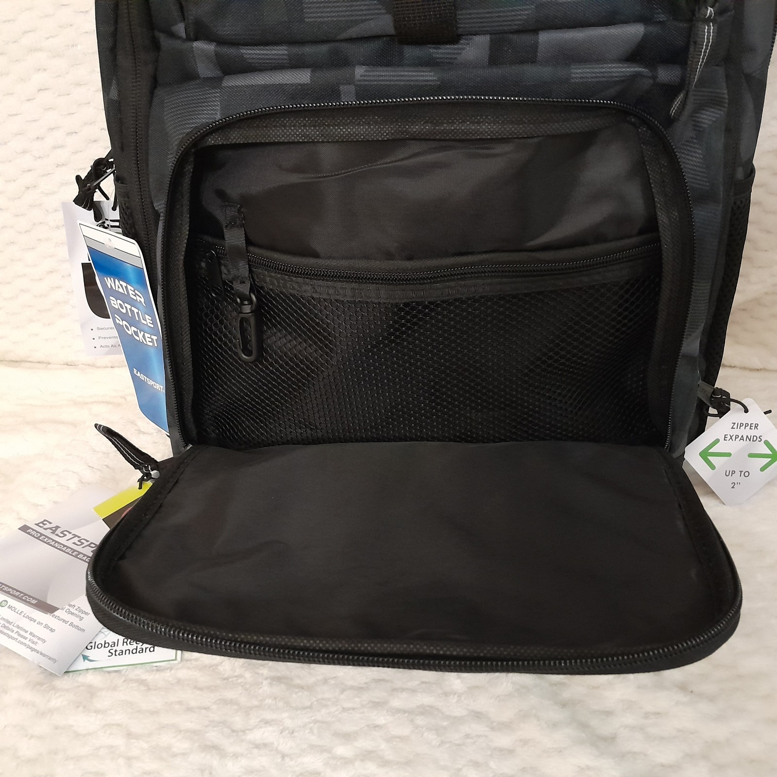 Eastsport Unisex Pro 19″ Backpack Expandable Recycled Studio Geo Black Gray