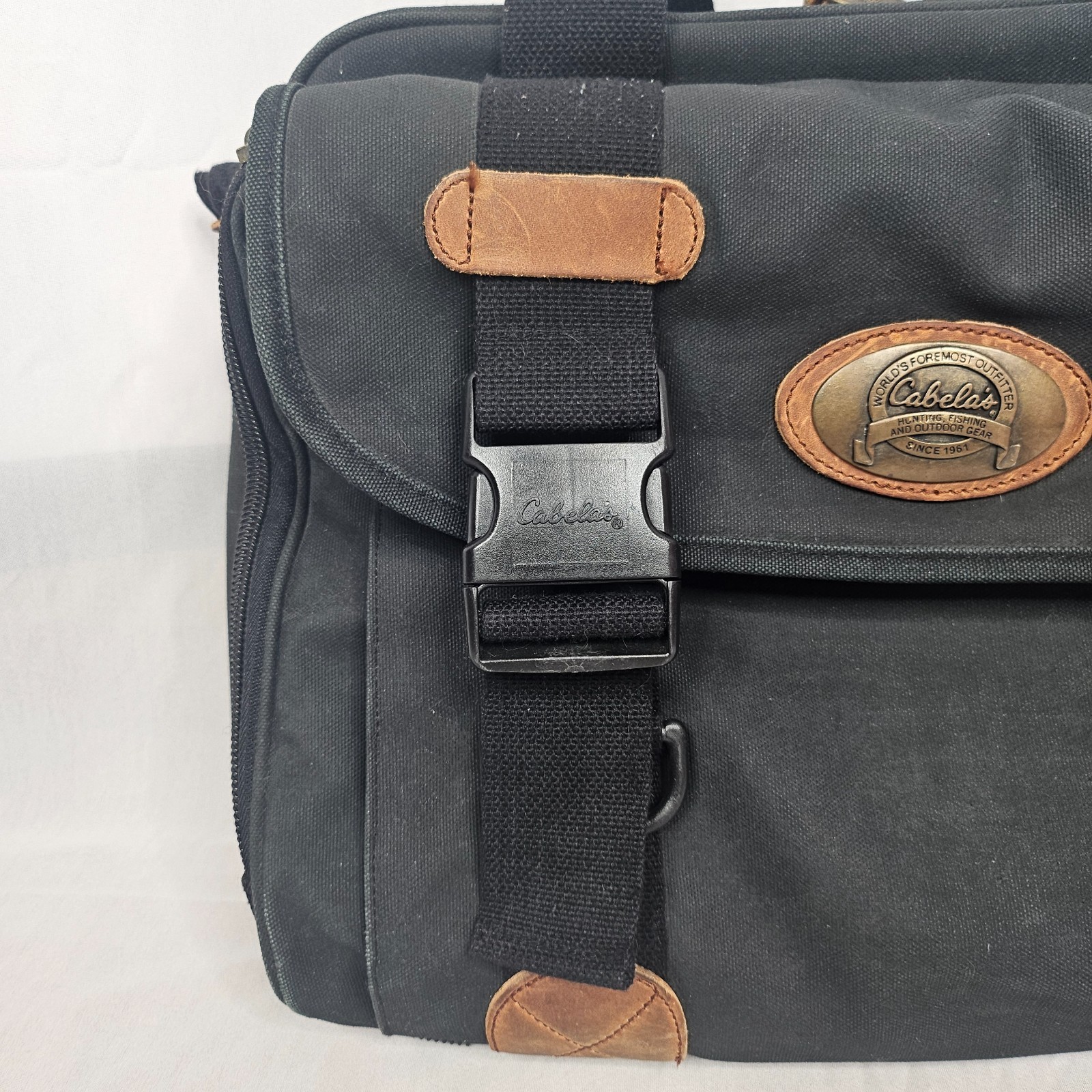 Cabela’s Canvas Messenger Bag | Hunting Gear Laptop Briefcase Black Leather Trim