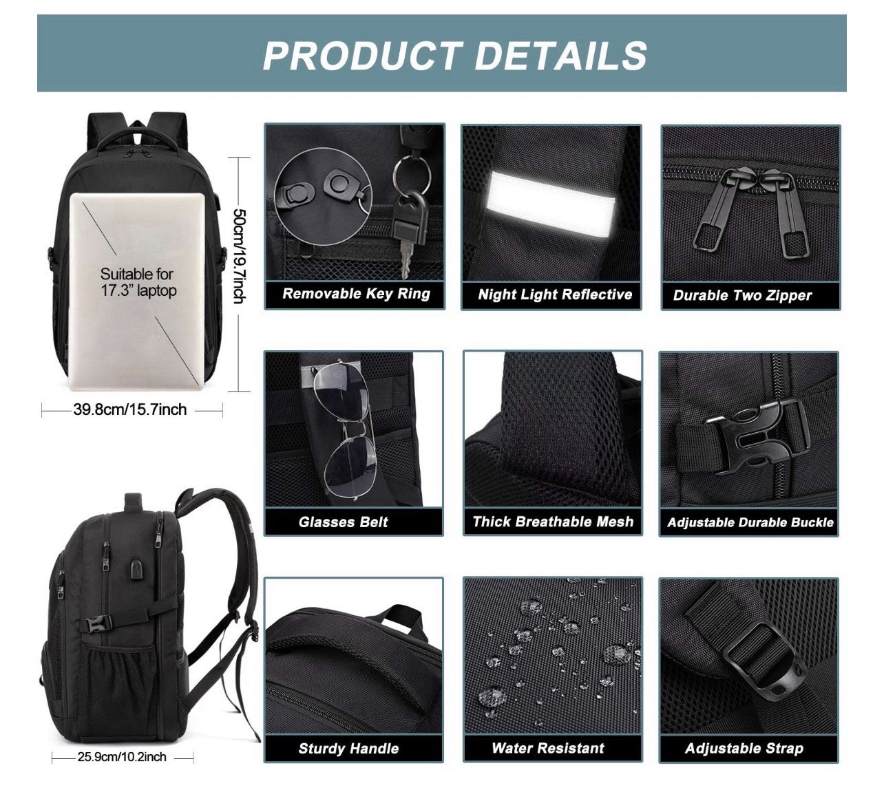 LIWAG Extra Large Laptop Backpack Black 55L TSA Friendly USB Charging Port New