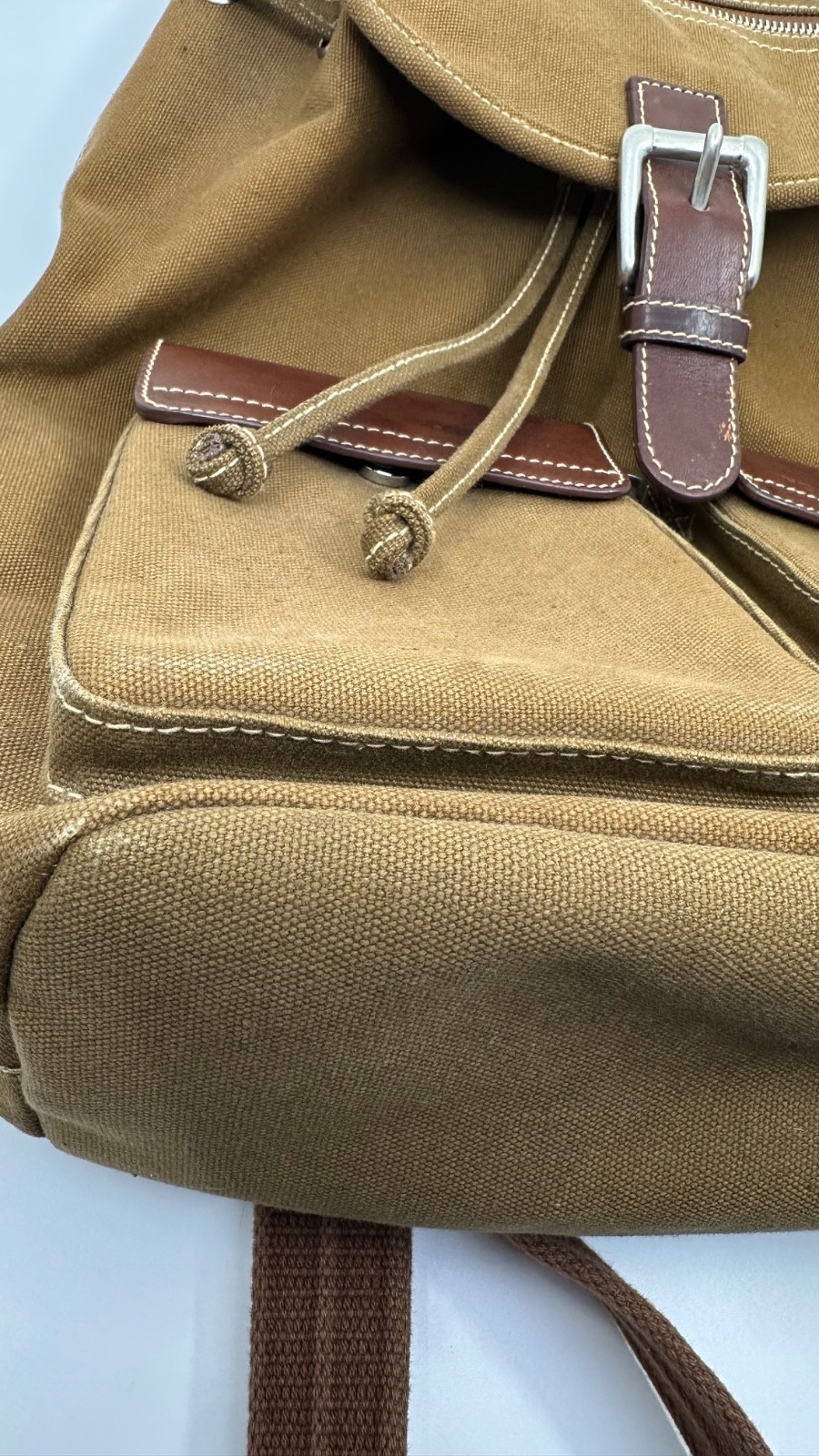 Fossil Expedition No 11552 Brown Canvas Backpack Leather Trim Rugged Goods