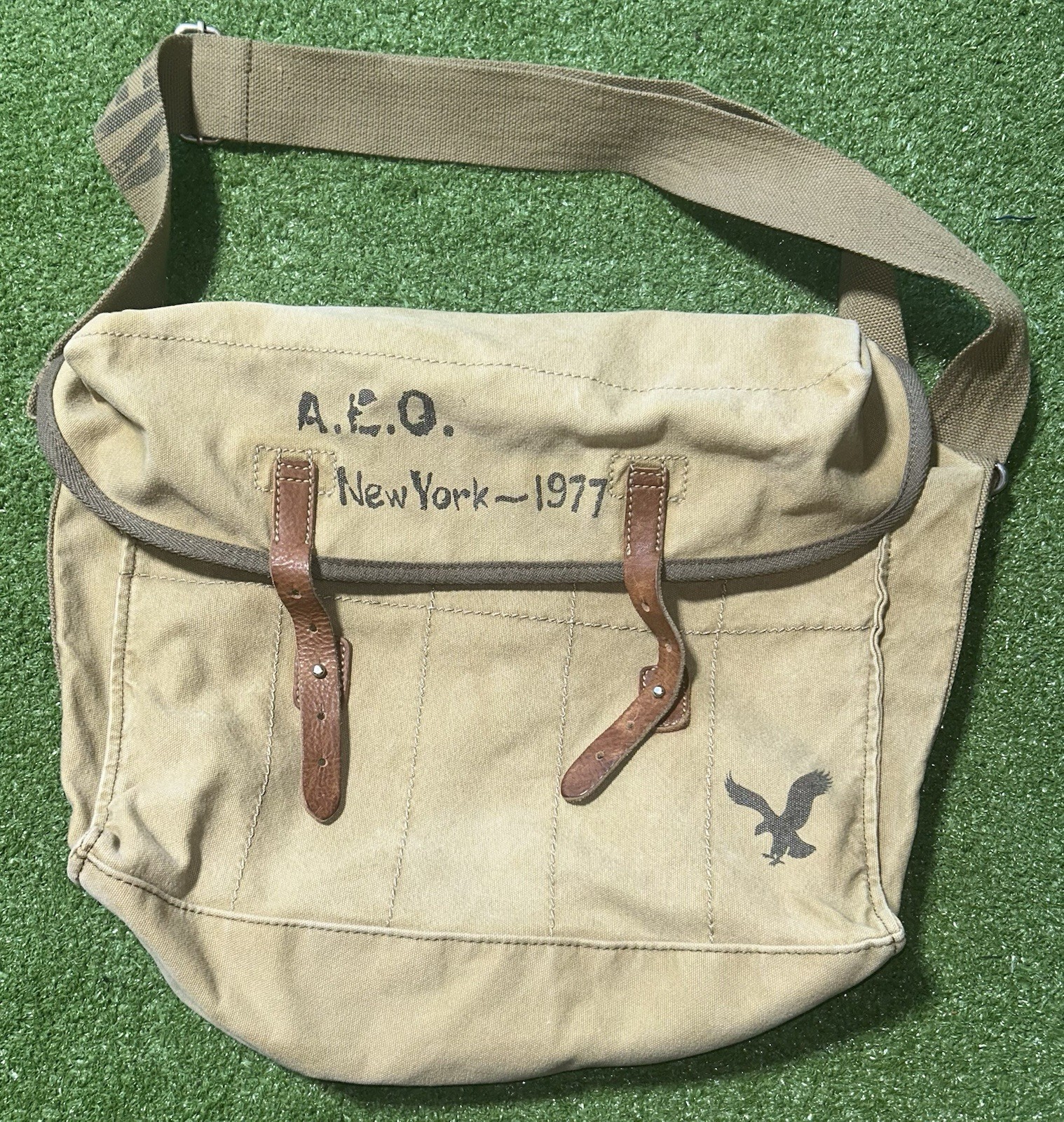 Vintage Y2K American Eagle Outfitters Brown Messenger Bag Utility Military