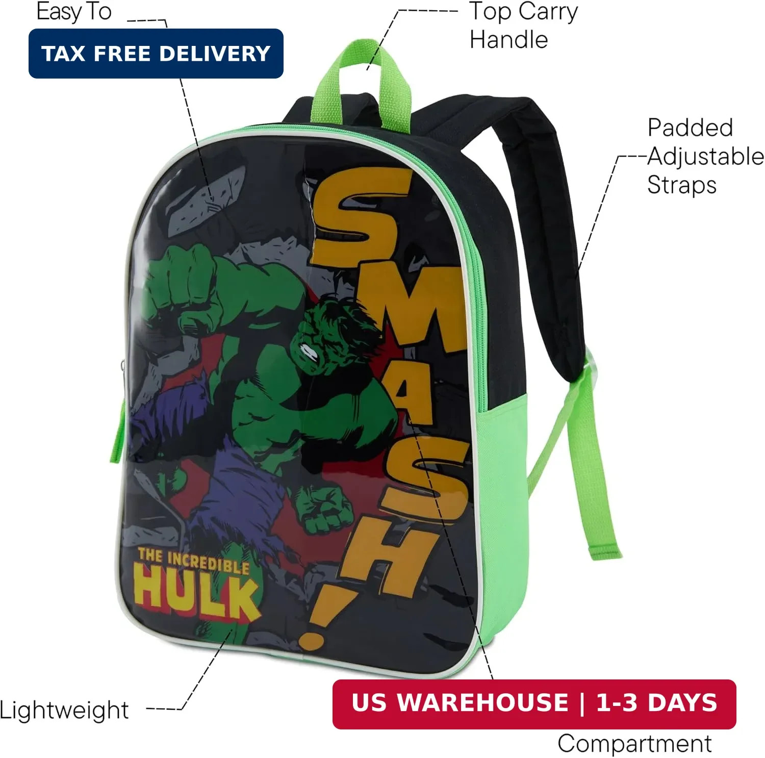 Marvel Hulk Backpack for Kids – Hulk Boys Backpack – Toddler School Bag – Comfy