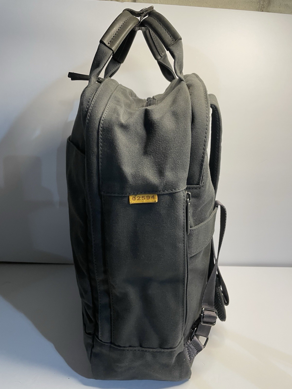 Day Owl DayPack Mini Waxed Canvas Backpack Padded Leather Handles Gray