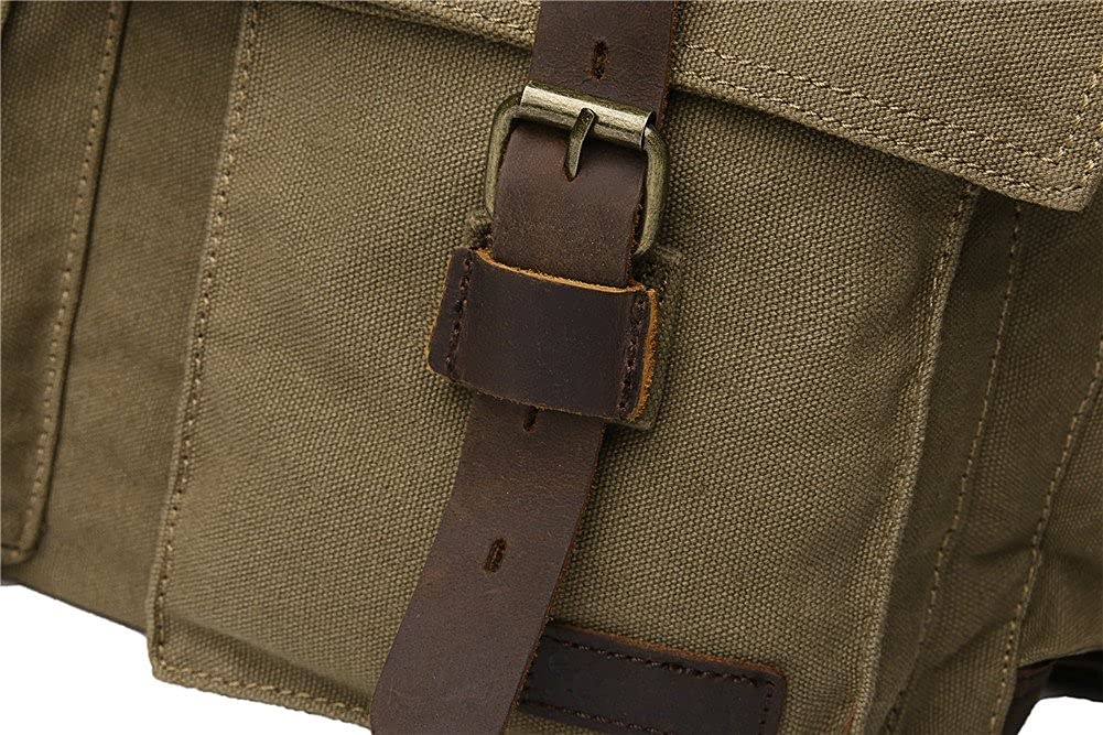 Canvas Leather Messenger Bag – Men’s Military Travel Laptop Camera Crossbody 13″