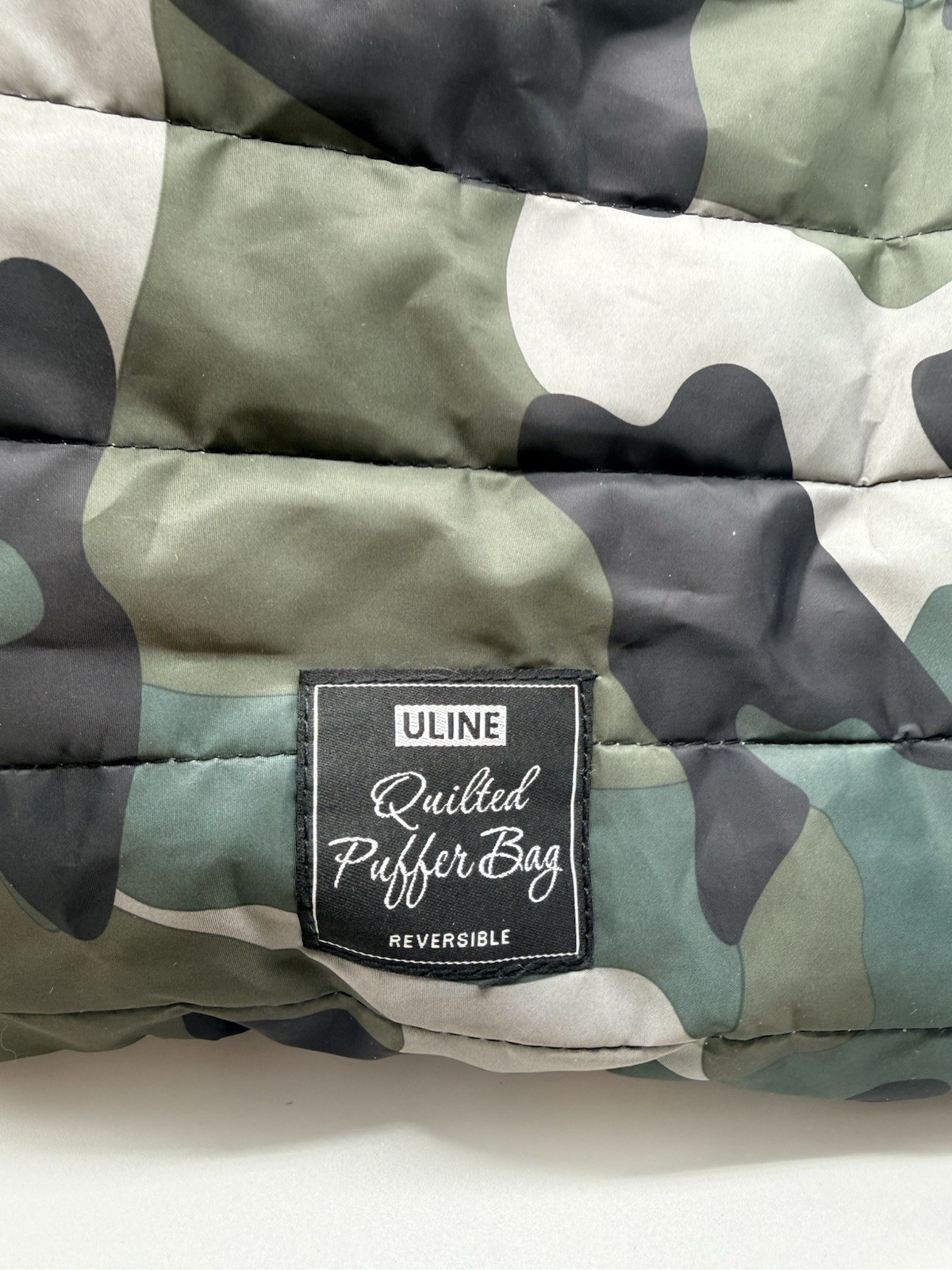 Quilted Puffer Reversible Camo / Green Bag (Uline) 12″ x 16″ Duffle
