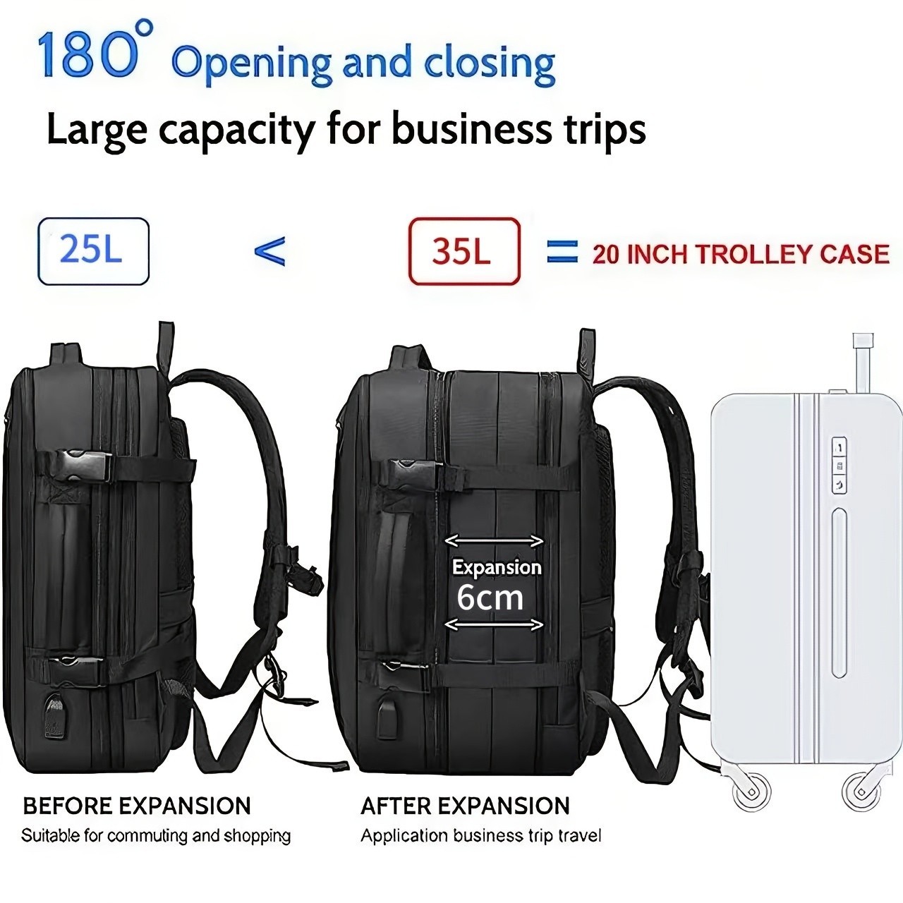 35L Travel Backpack TSA Approved Carry On USB Charging Laptop Backpack 15.6”