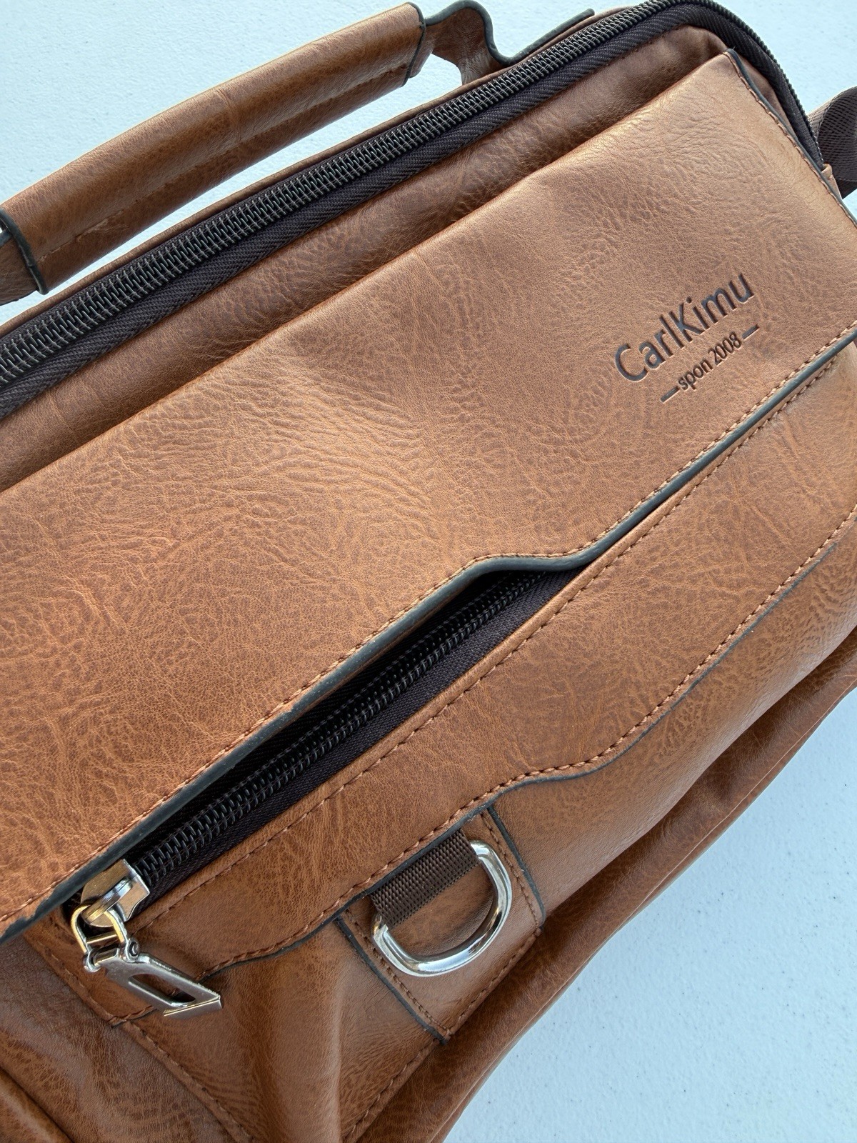 NWT CarlKimu Vintage Camel Tan Shoulder Spacious Multi-Pocket Office Travel Bag