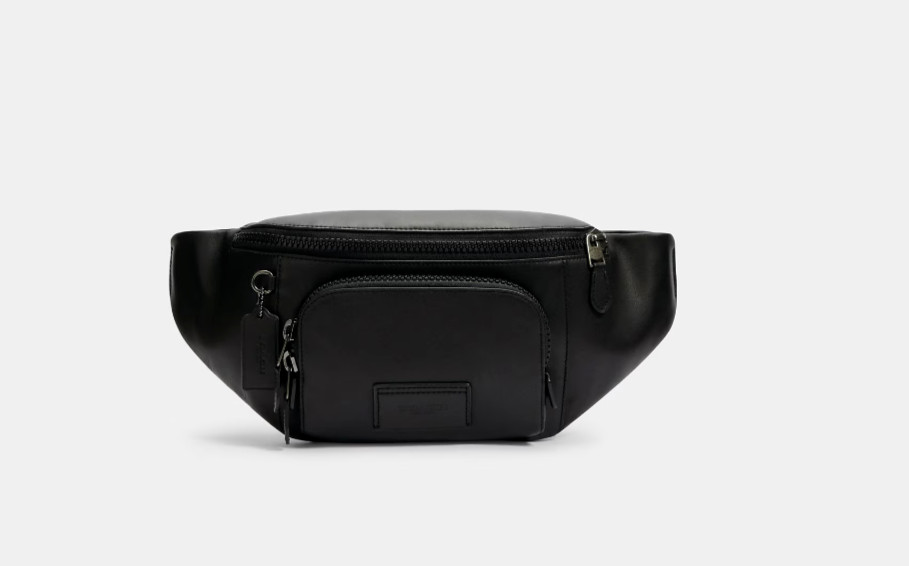 Coach Men’s Gunmetal/Black Smooth Calf Leather Track Belt Bag (C2716) – NWT