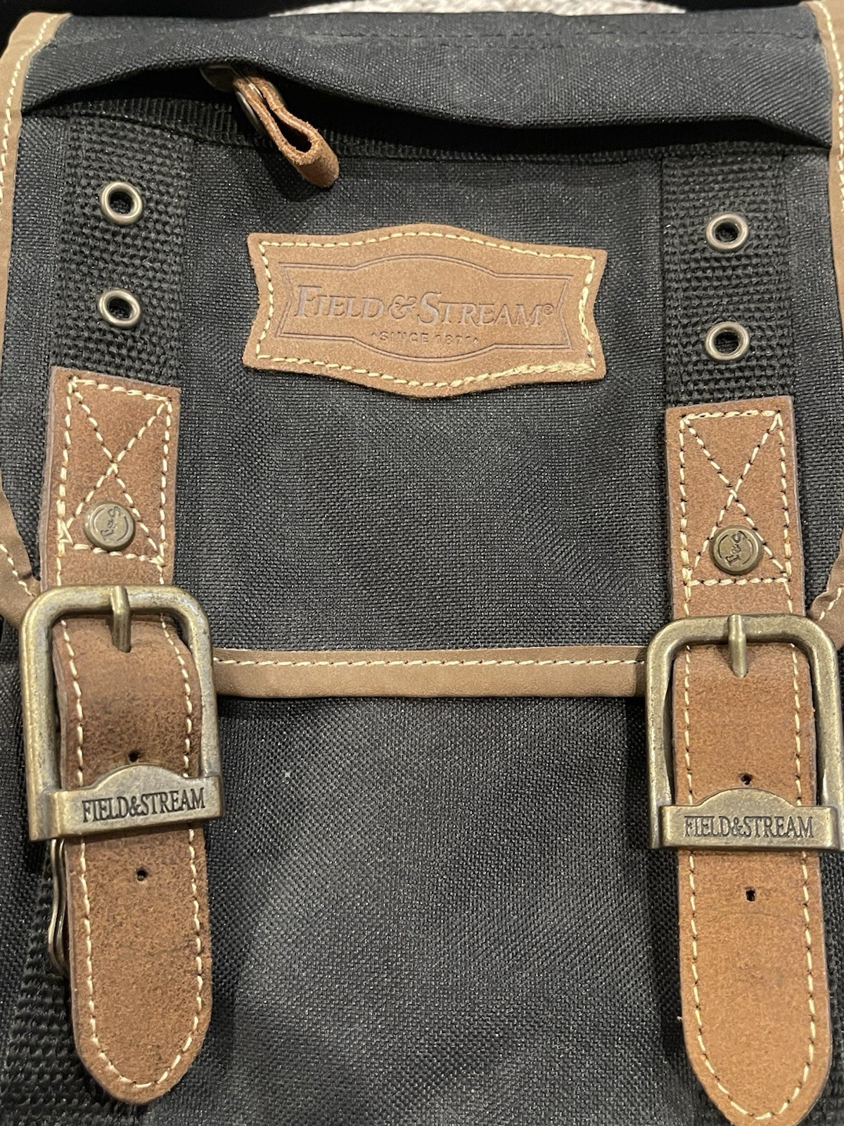 Field & Stream Black Canvas Shoulder Bag Leather Trim Fishing Outdoor Utility