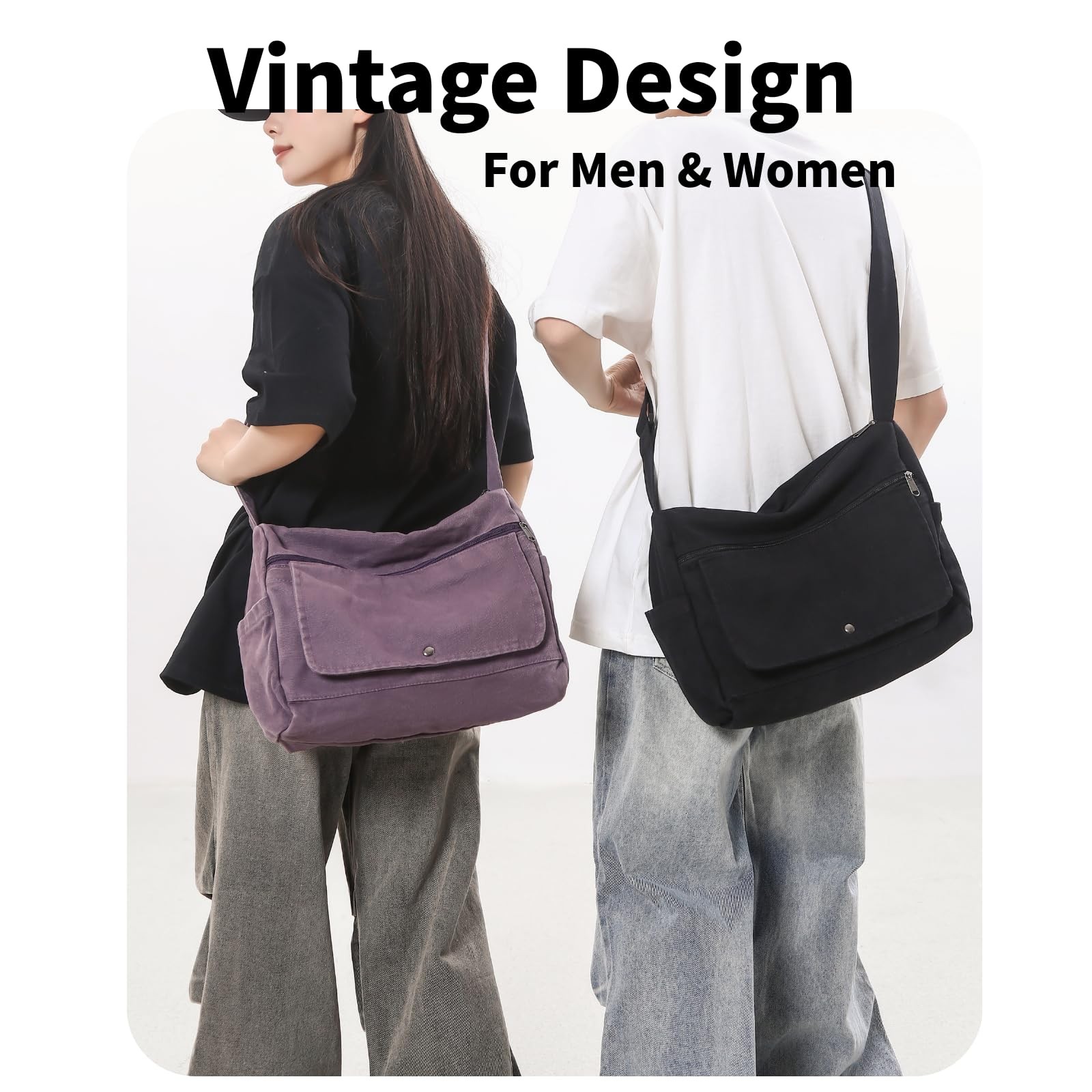 Canvas Messenger Bag for Men Crossbody Tote Bag with Multiple Pockets Vintage…