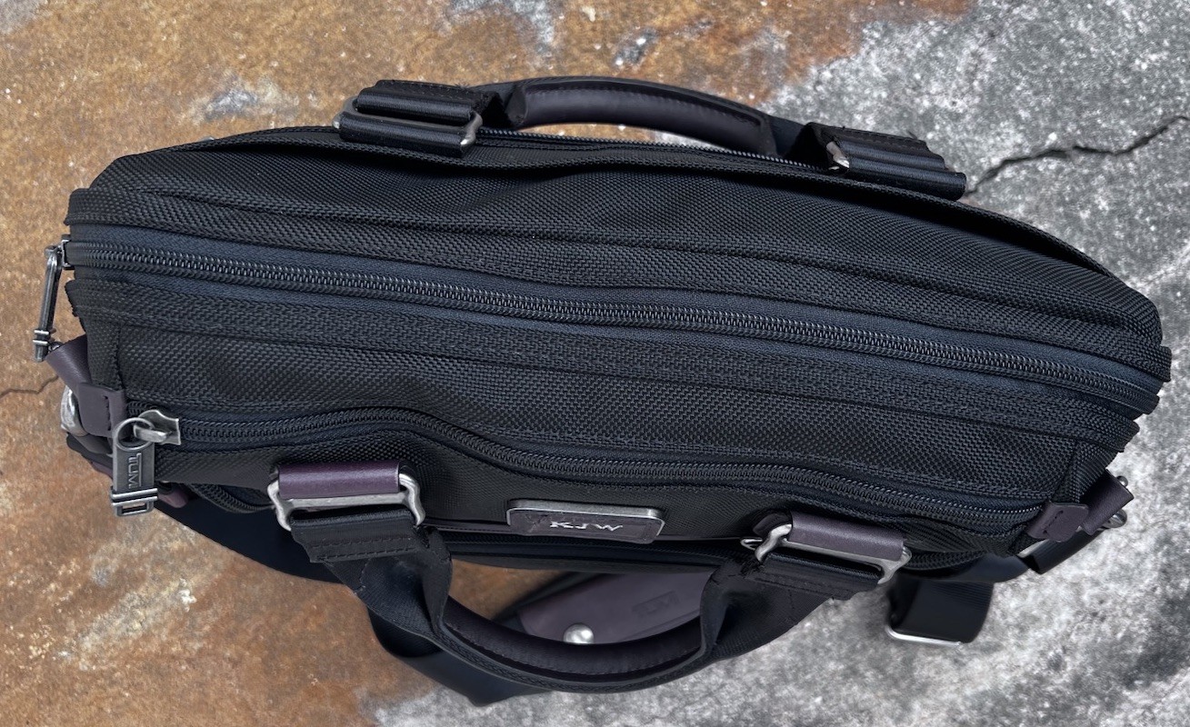 TUMI Black/Brown Nylon and Leather Alpha Bravo Brooks Slim Briefcase