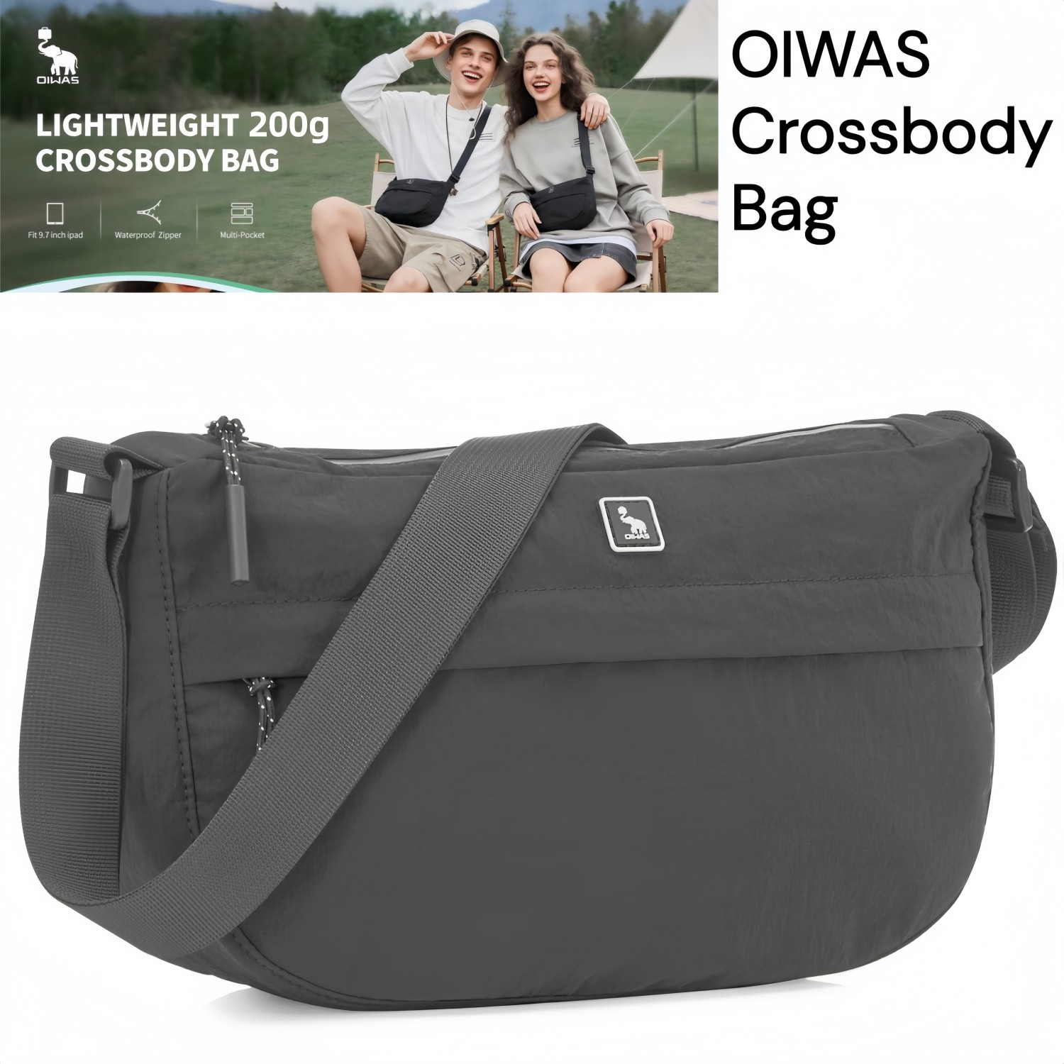 OIWAS Crossbody Bag Lightweight Adjustable Sling Bag Men Women Crecent Bag Black