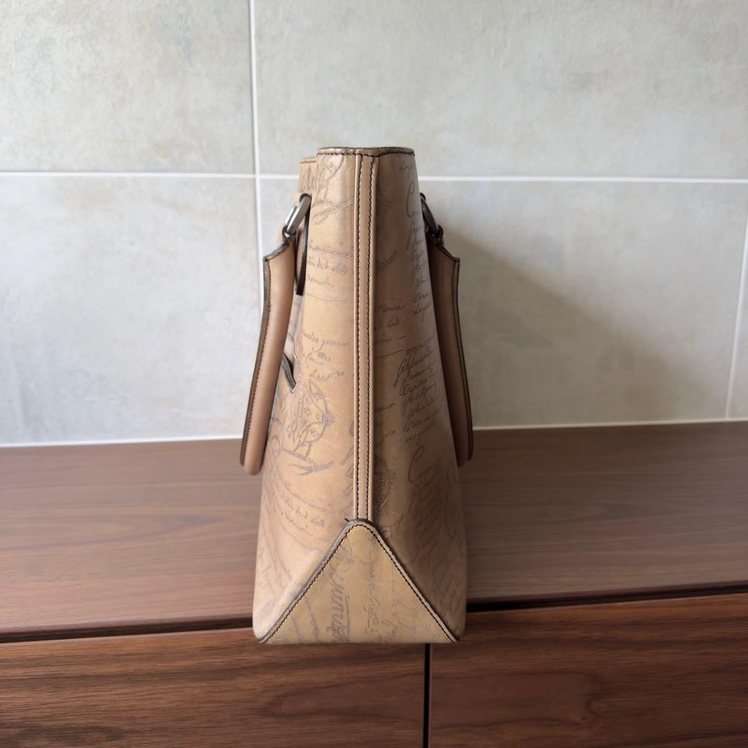 Berluti Toujours Scritto Leather Tote Bag Osso Patina Beige-Gray Men’s