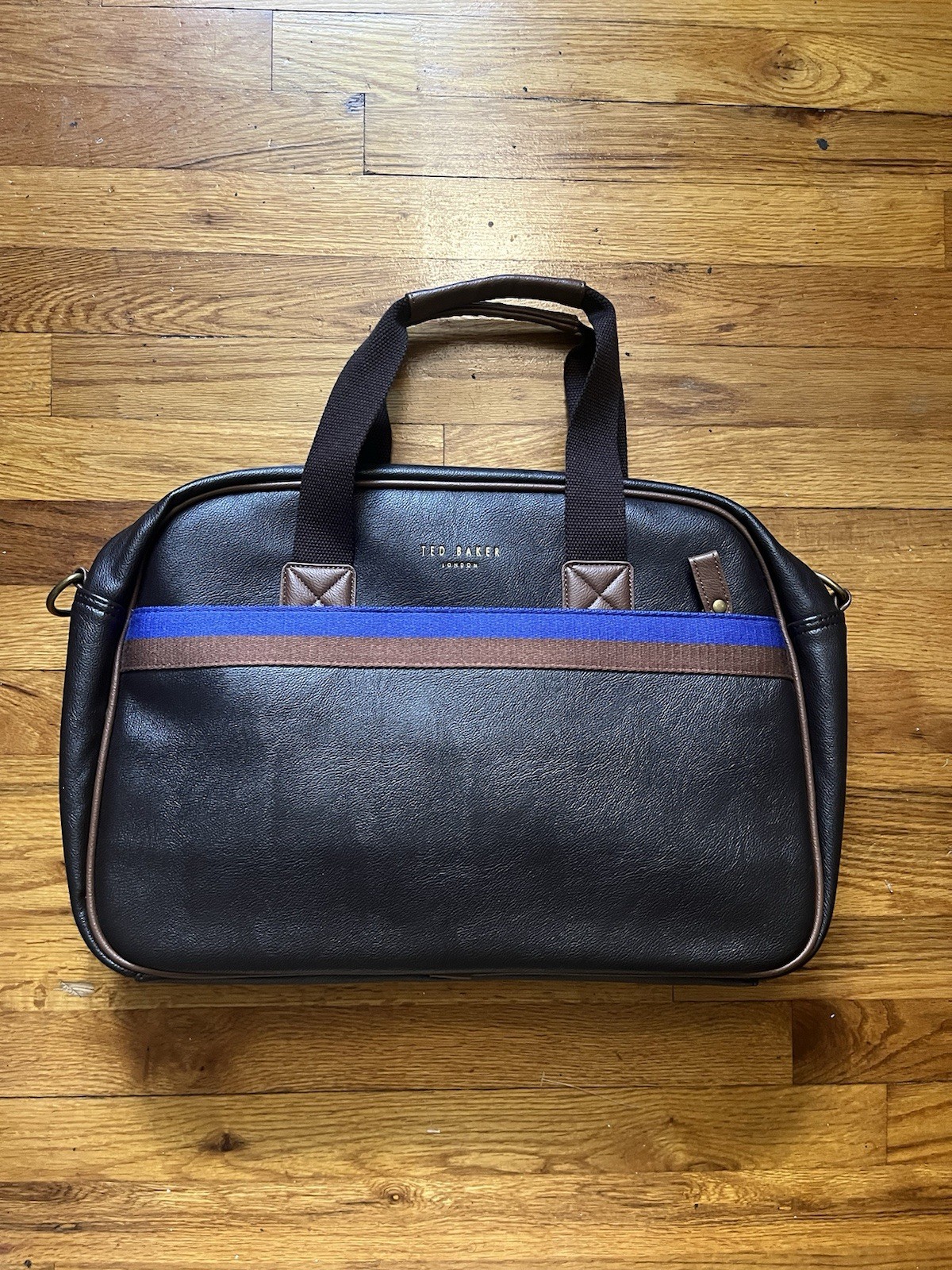 NWT Ted Baker London Men’s Leather Document Bag with Shoulder Strap Blue Brown