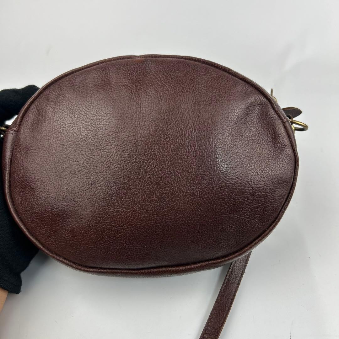 IL BISONTE Oval Leather Shoulder Bag Logo Embossed Brown