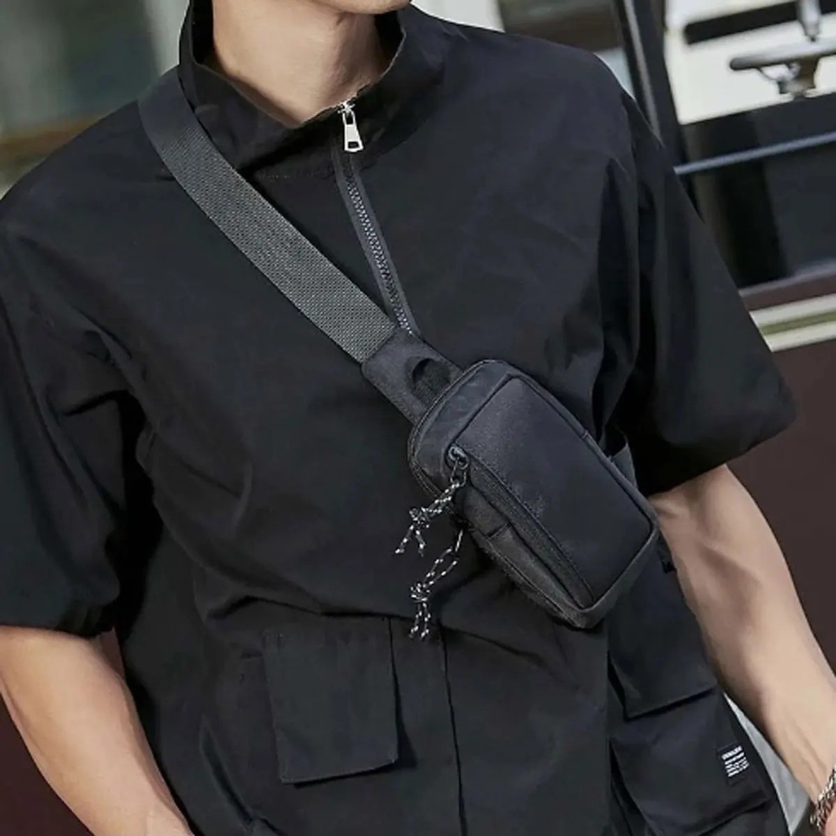 Men’s Small Crossbody Shoulder Bag Oxford Chest Sling Pack Casual Travel Purse