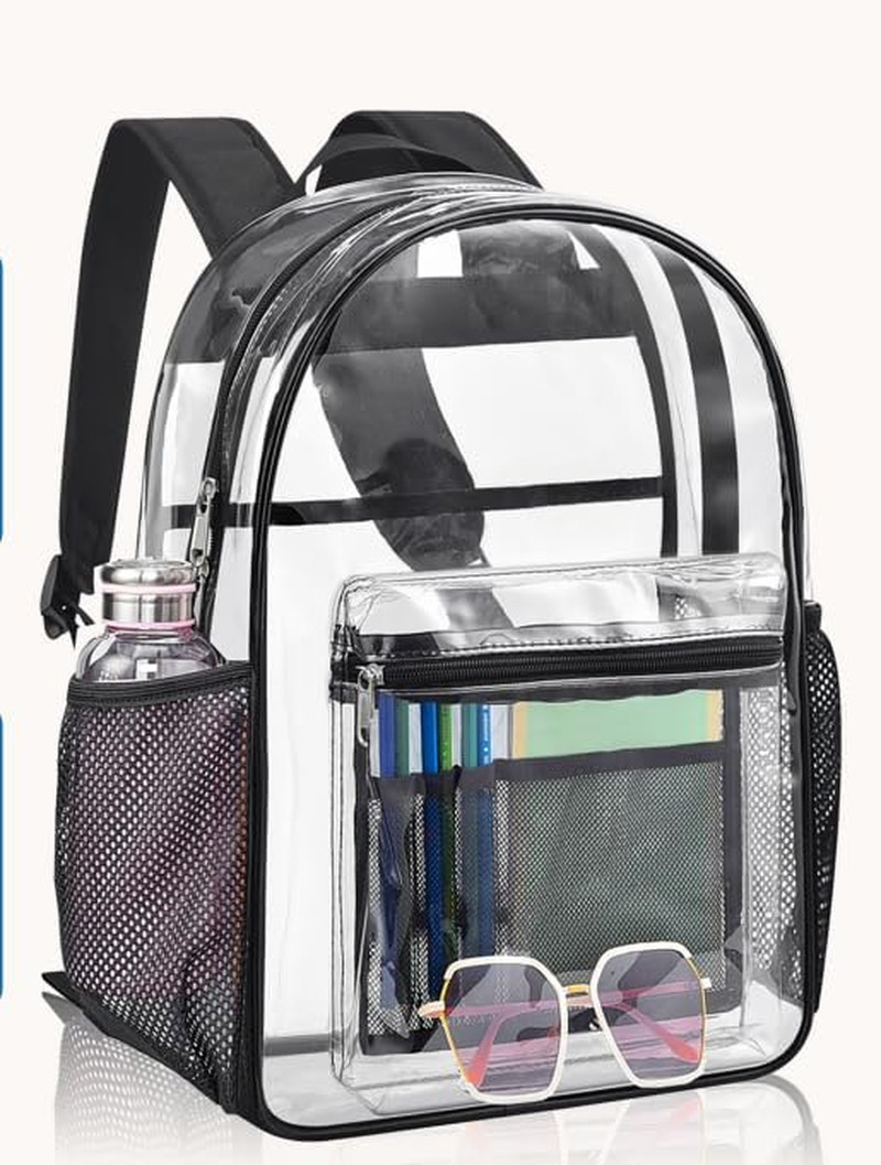 Clear Backpack Heavy Duty PVC Transparent Backpack with Reinforced Strap See thr