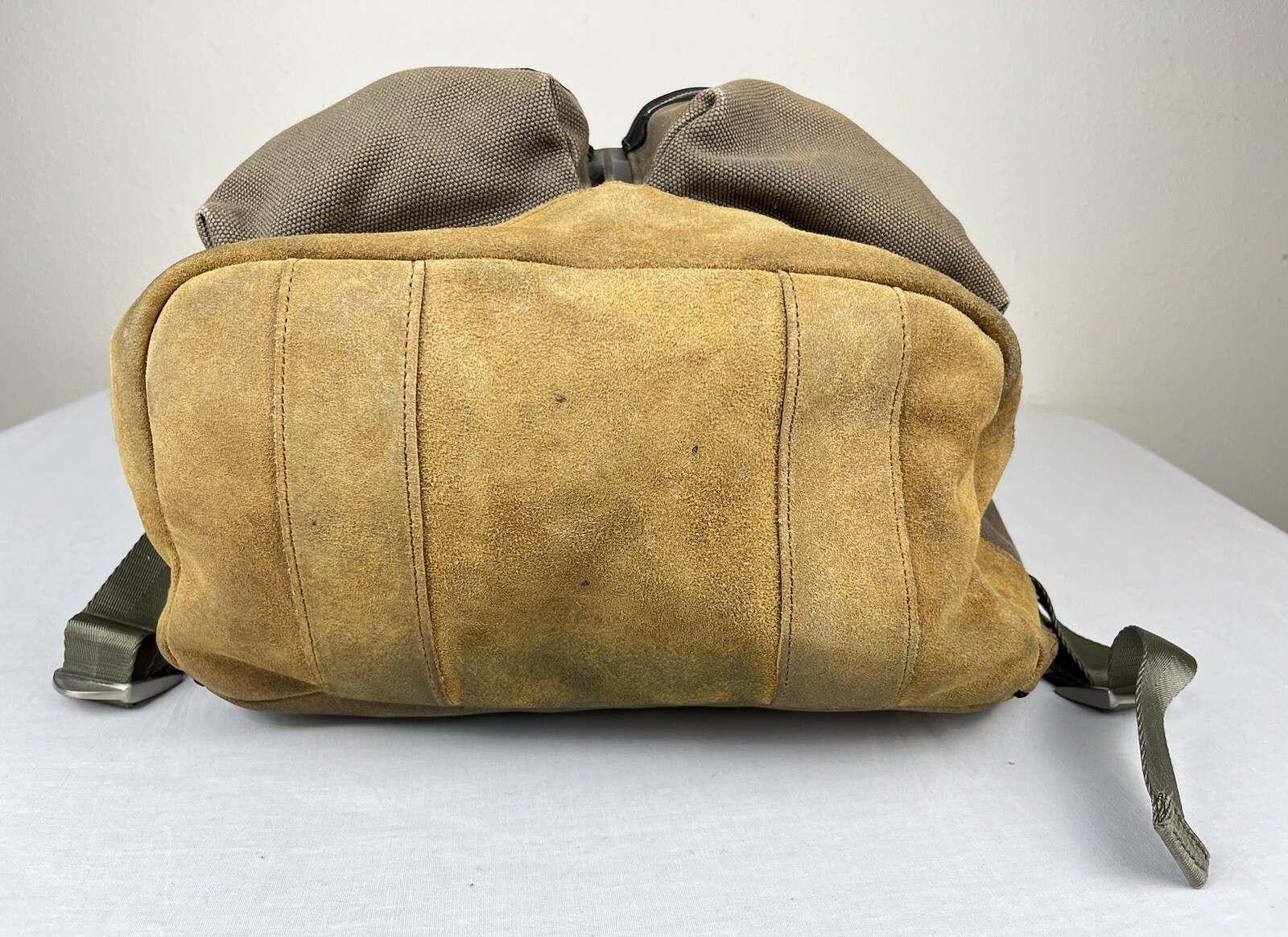 Canvas By Lands End 100% Cotton Leather Bottom 17” Backpack Brown Black RARE