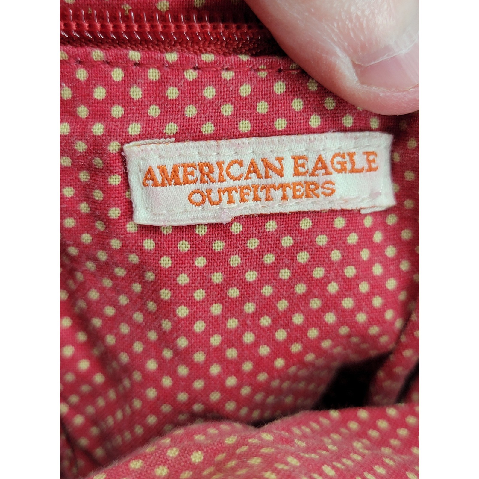 American Eagle Outfitters Red Canvas Messenger Bag Crossbody Faux Leather Trim