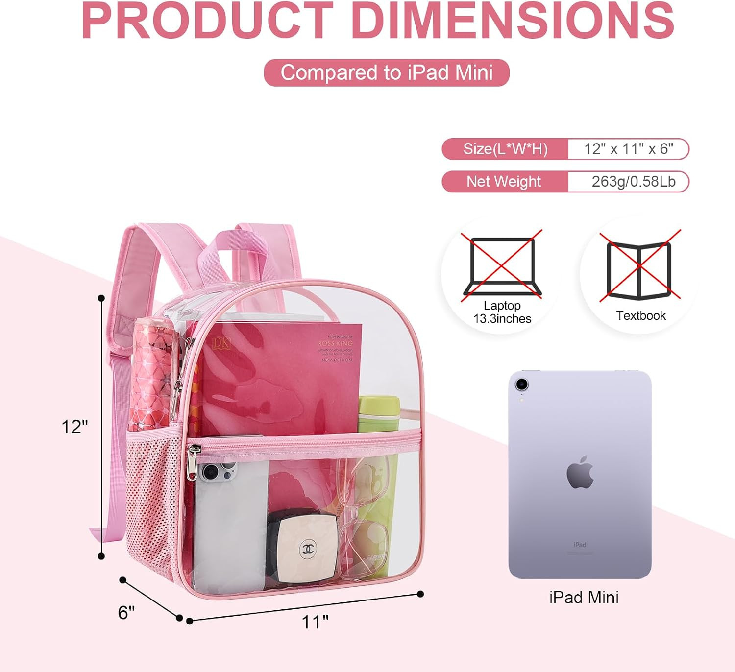 Clear Backpack for Stadium Events Stadium Backpack Waterproof 12X6X12 Clear Bag