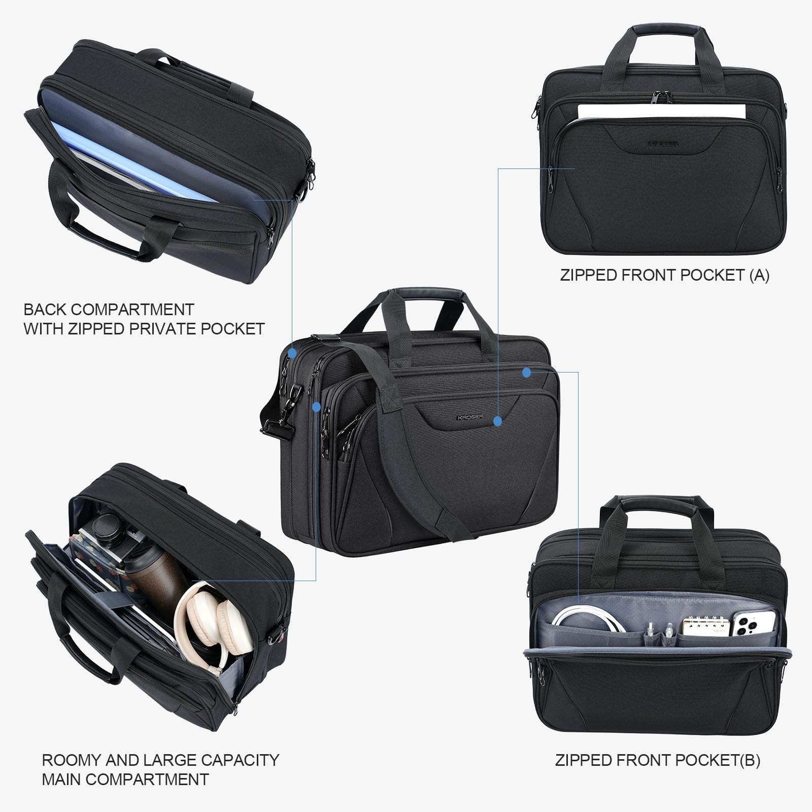 KROSER Laptop Bag Premium Laptop Briefcase Fits Up to 17 3 Inch Laptop Expand