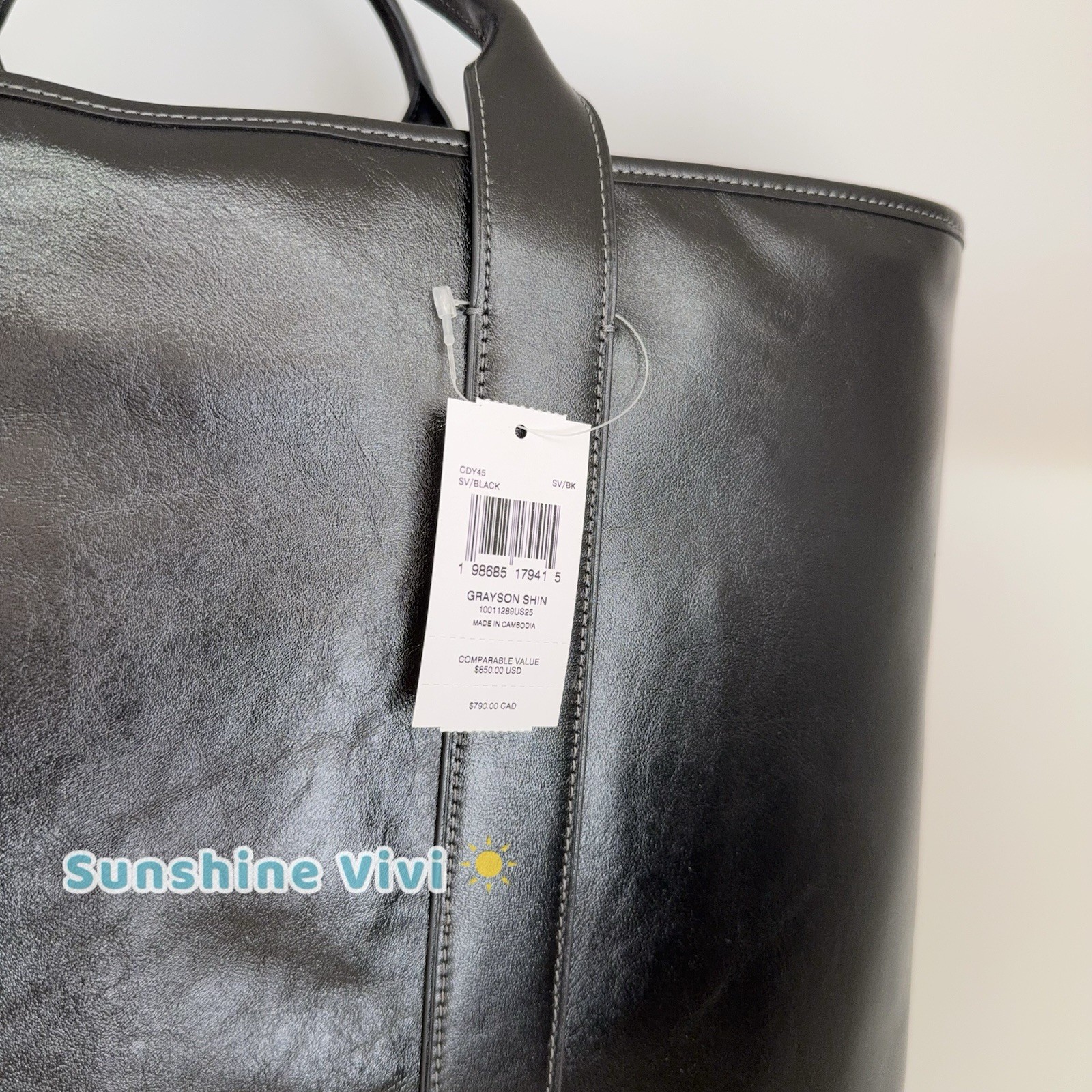 NWT Coach Grayson Tote Bag Charm CDY45 Silver/Black Shiny smooth Calf Leather