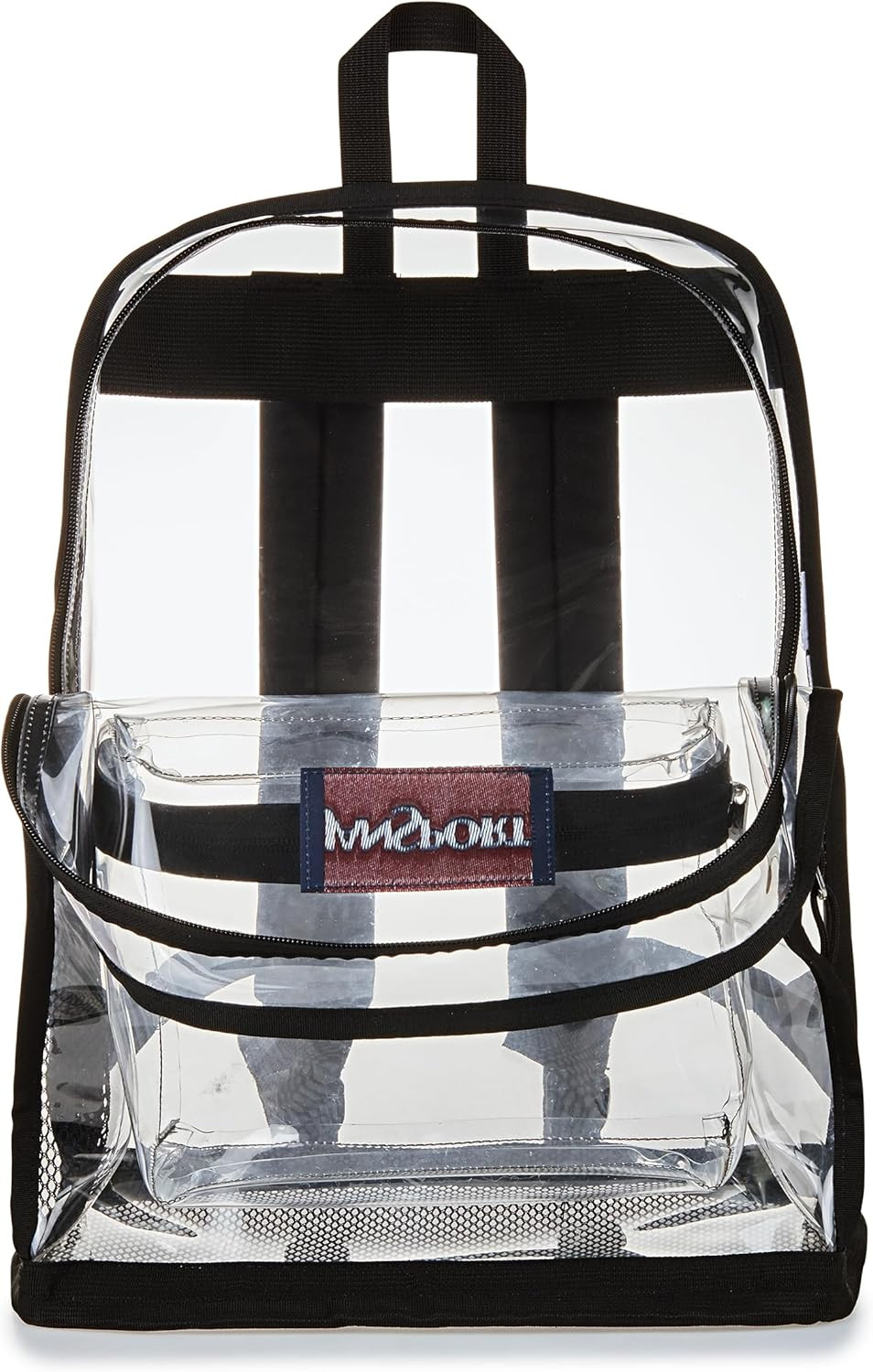 Clear 25.5L Transparent Backpack with Water Bottle Pocket & Zippered Front