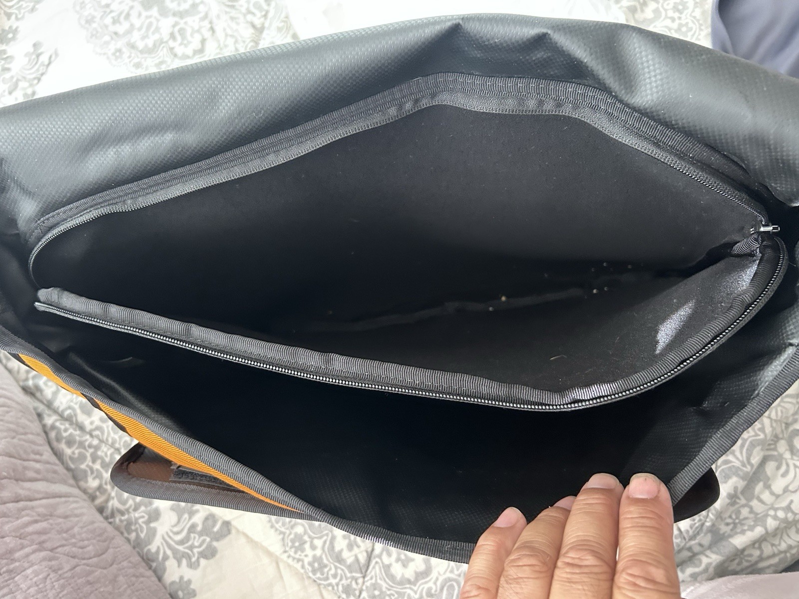 Chrome Orange/Gray/Black Messenger Bag, Zip & Buckle Closure, Adjustable Strap