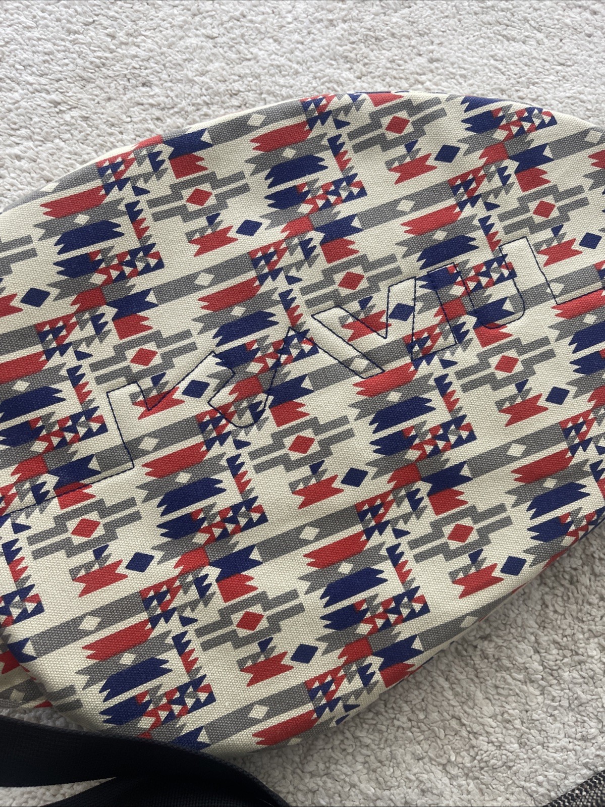 KAVU Sling Backpack Tribal Print Cotton Rope Strap Blue Red White